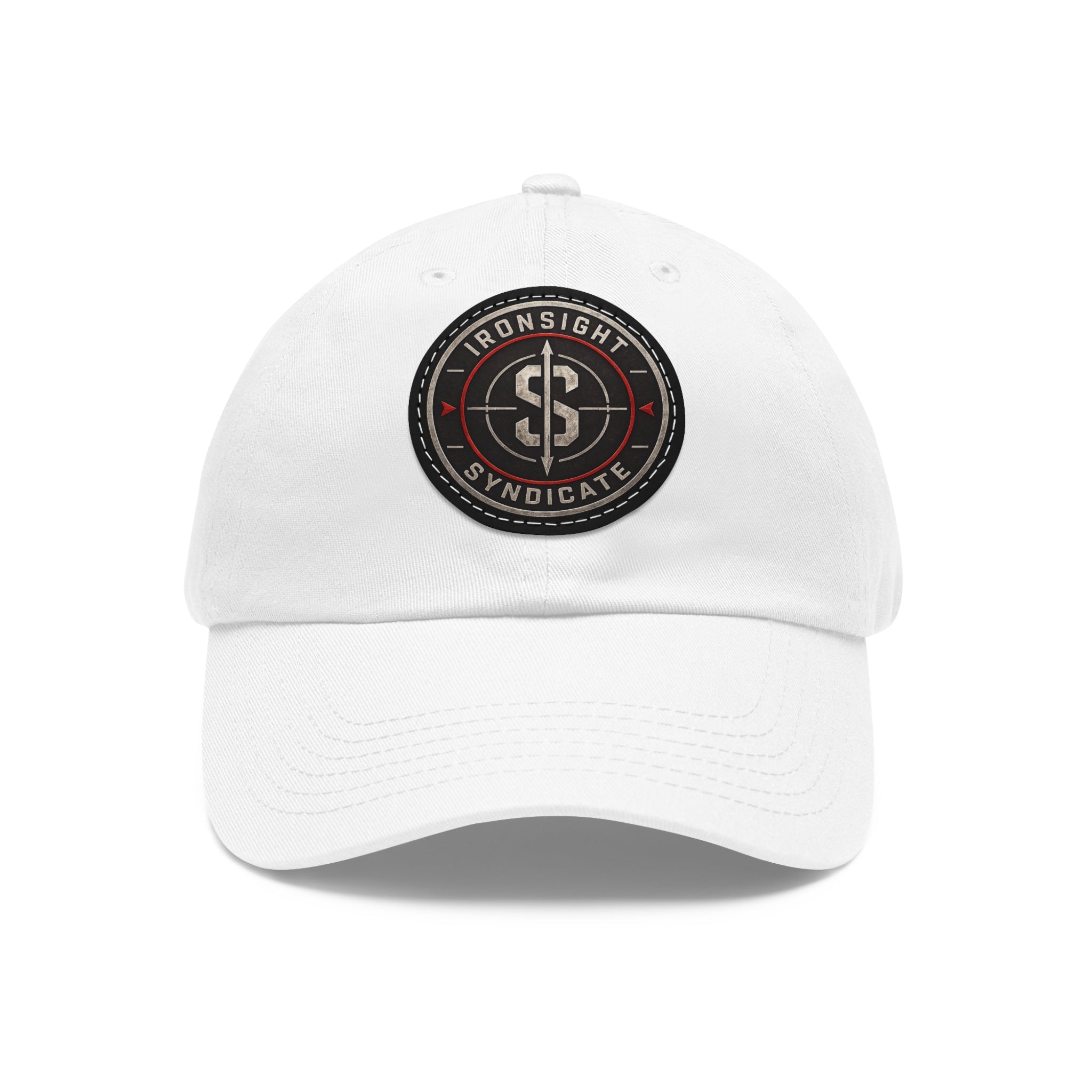 Embroidered Round Leather Patch Dad Hat – Ironsight Syndicate Logo