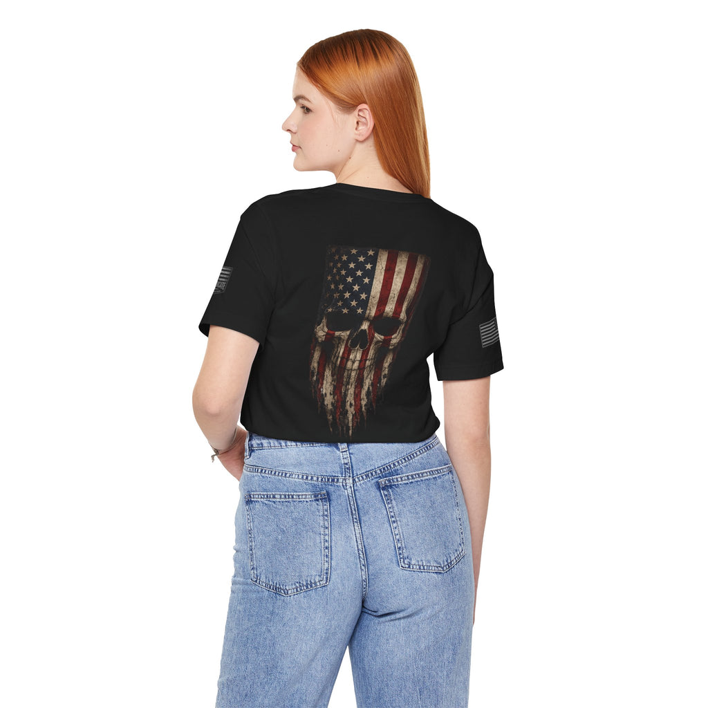 American Flag Skull T-Shirt | Patriotic Military Graphic Tee for Veterans & Patriots, Adult (13 and up), unisex