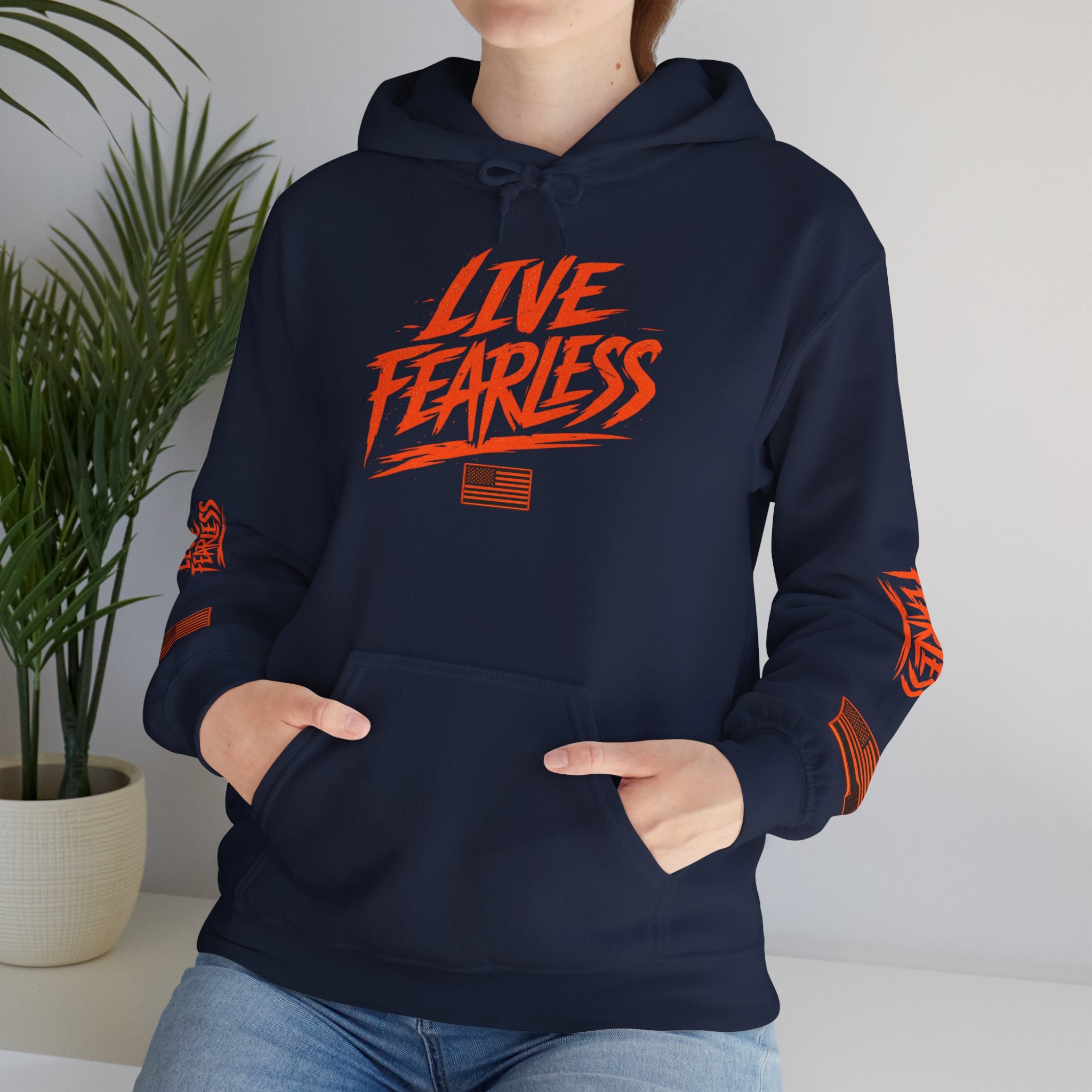 Live Fearless Hoodie (Orange)| Premium Heavy Weight-Military-Inspired Patriotic Hoodie | Ironsight Syndicate