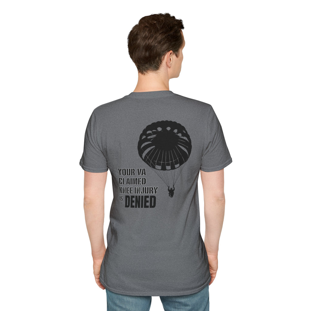 VA Knee Injury Claim Is Denied T-Shirt (Black Graphic) | Ironsight Syndicate