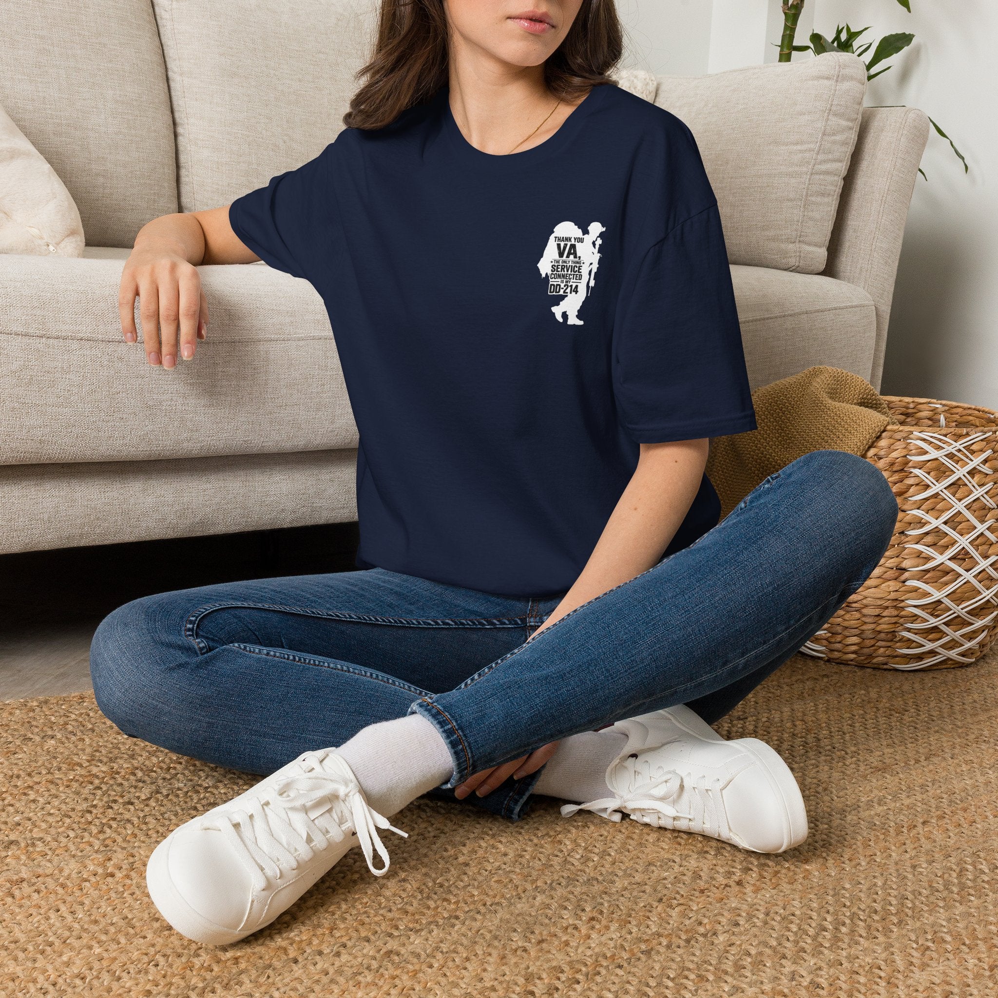 DD-214 Service Connected T-Shirt (White Graphic) - Heather Navy