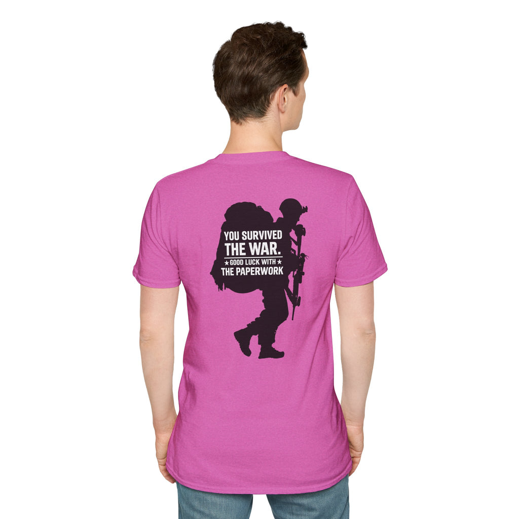 You Survived the War, Good Luck with the Paperwork T-Shirt (Black Graphic)