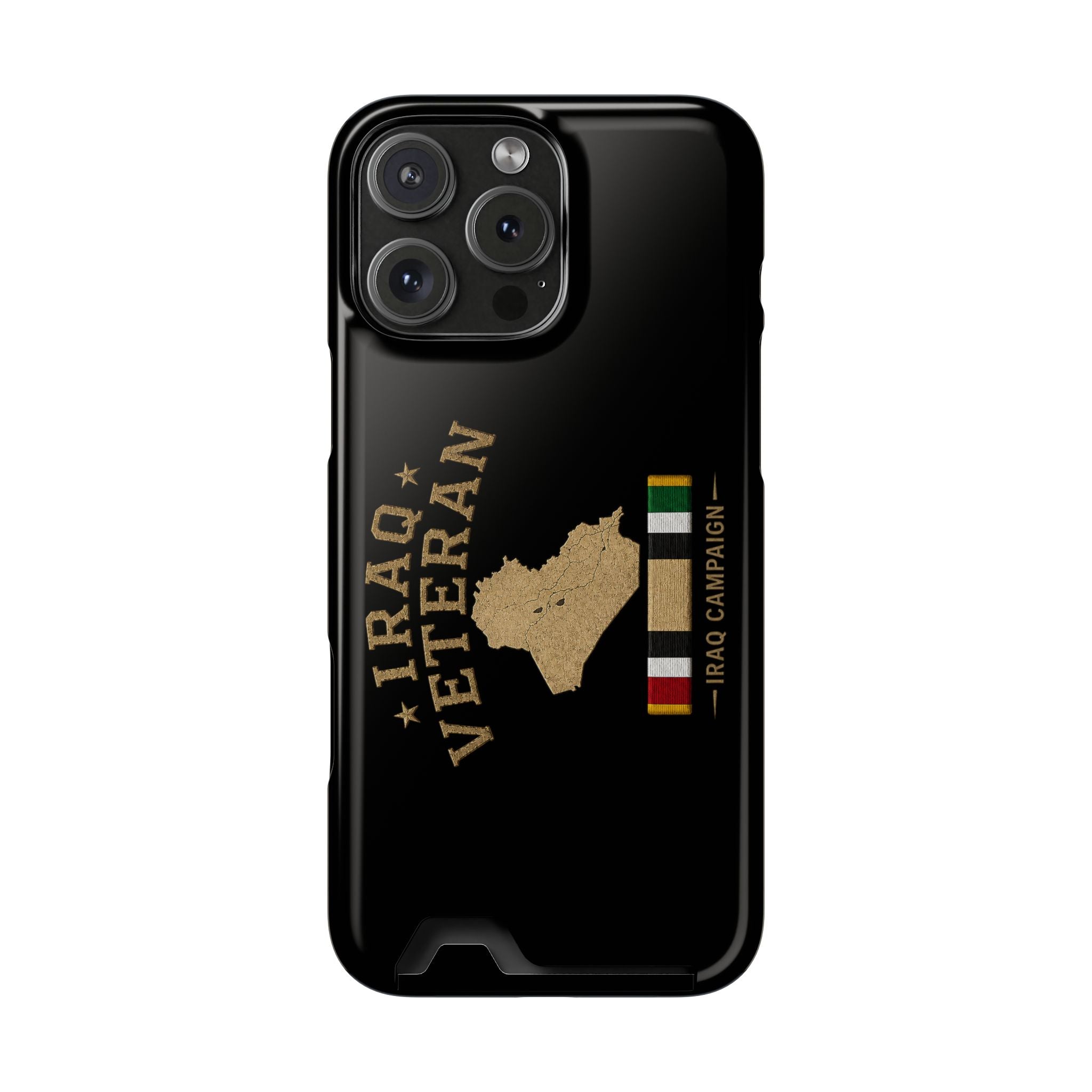 Iraq Veteran Phone Case with Card Holder — Iraq Campaign Service Ribbon - iPhone 16 Pro Max (Glossy) | Ironsight Syndicate