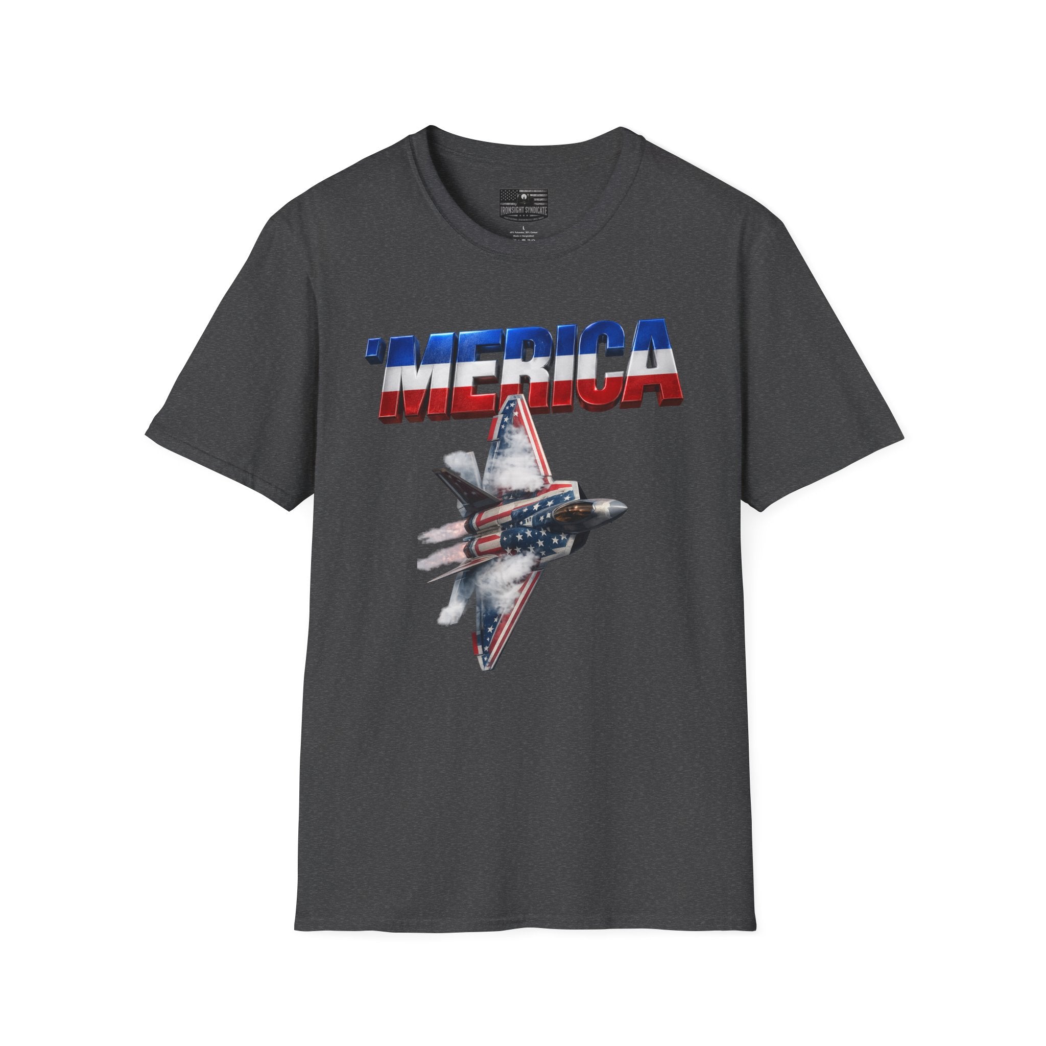 F22 Merica! Patriotic Ironsight Syndicate T-Shirt | Patriotic Military Graphic Tee for Veterans & Patriots, Adult (13 and up), unisex