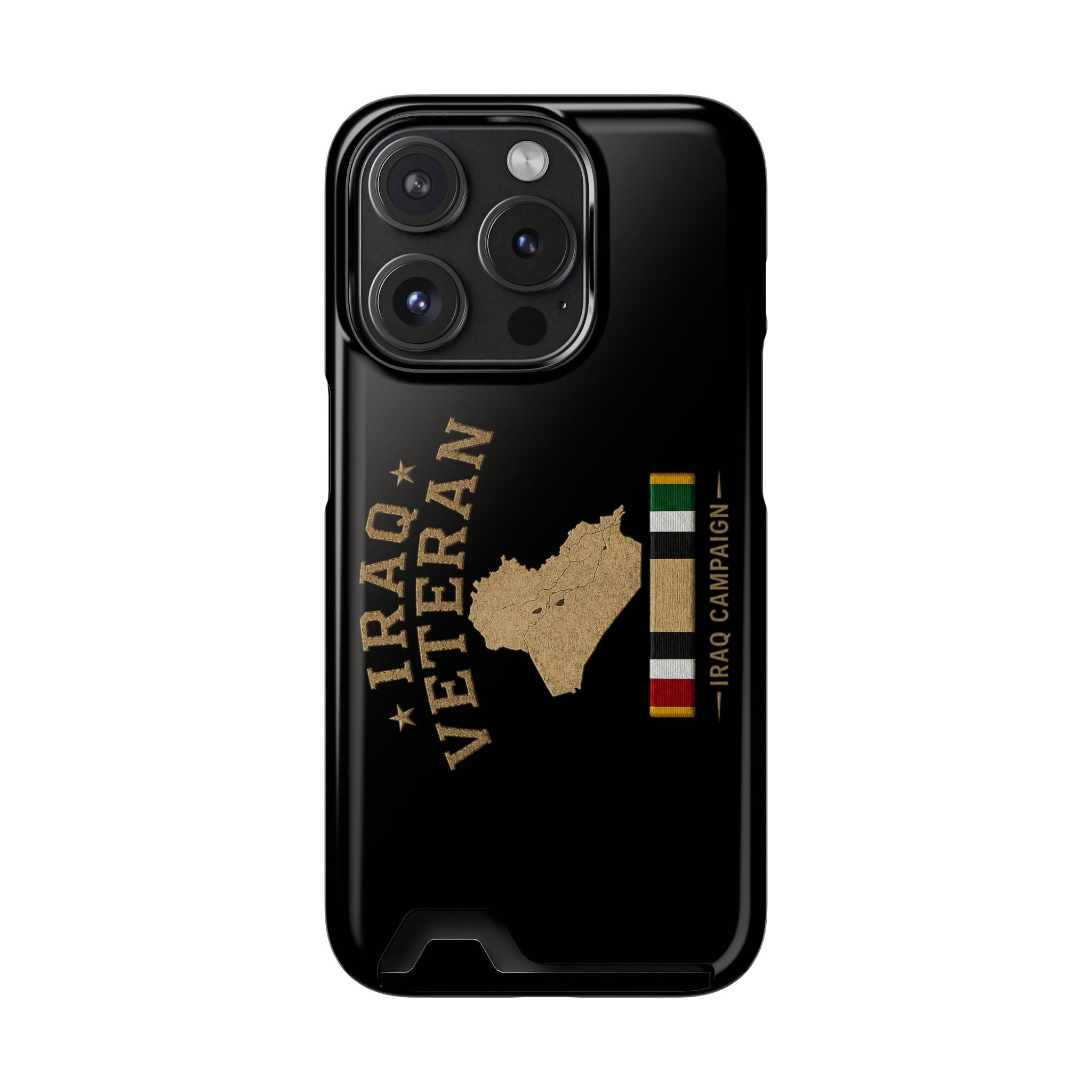 Iraq Veteran Phone Case with Card Holder — Iraq Campaign Service Ribbon - iPhone 15 Pro (Glossy) | Ironsight Syndicate