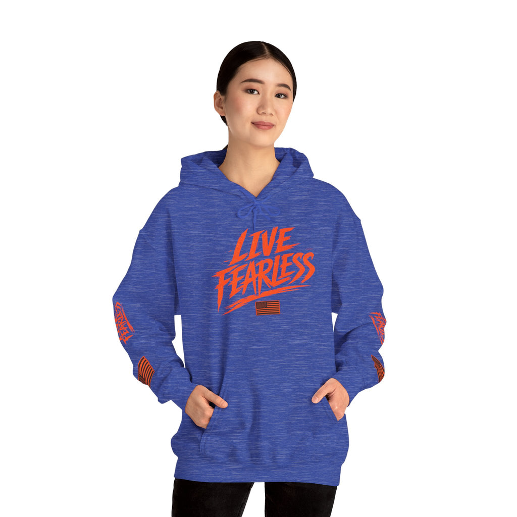 Live Fearless Hoodie (Orange)| Premium Heavy Weight-Military-Inspired Patriotic Hoodie | Ironsight Syndicate