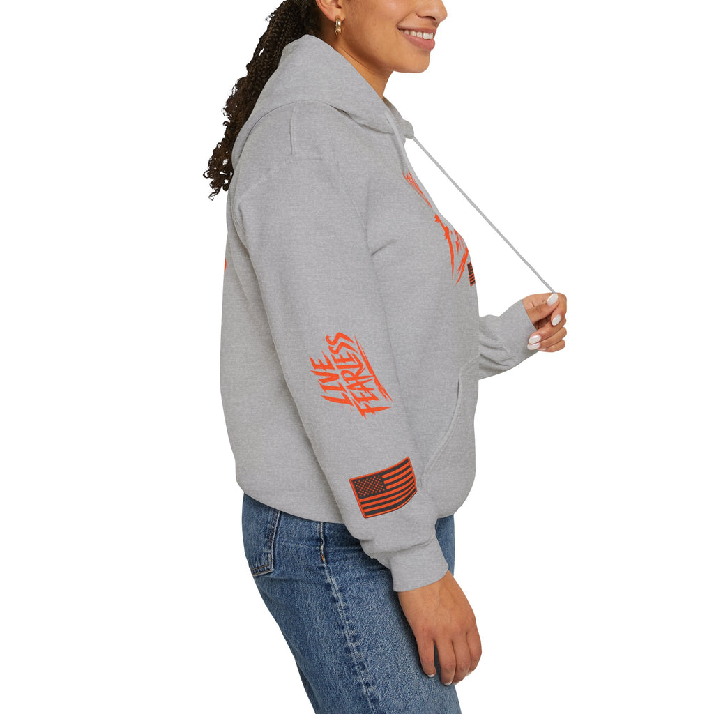 Live Fearless Hoodie (Orange)| Premium Heavy Weight-Military-Inspired Patriotic Hoodie | Ironsight Syndicate