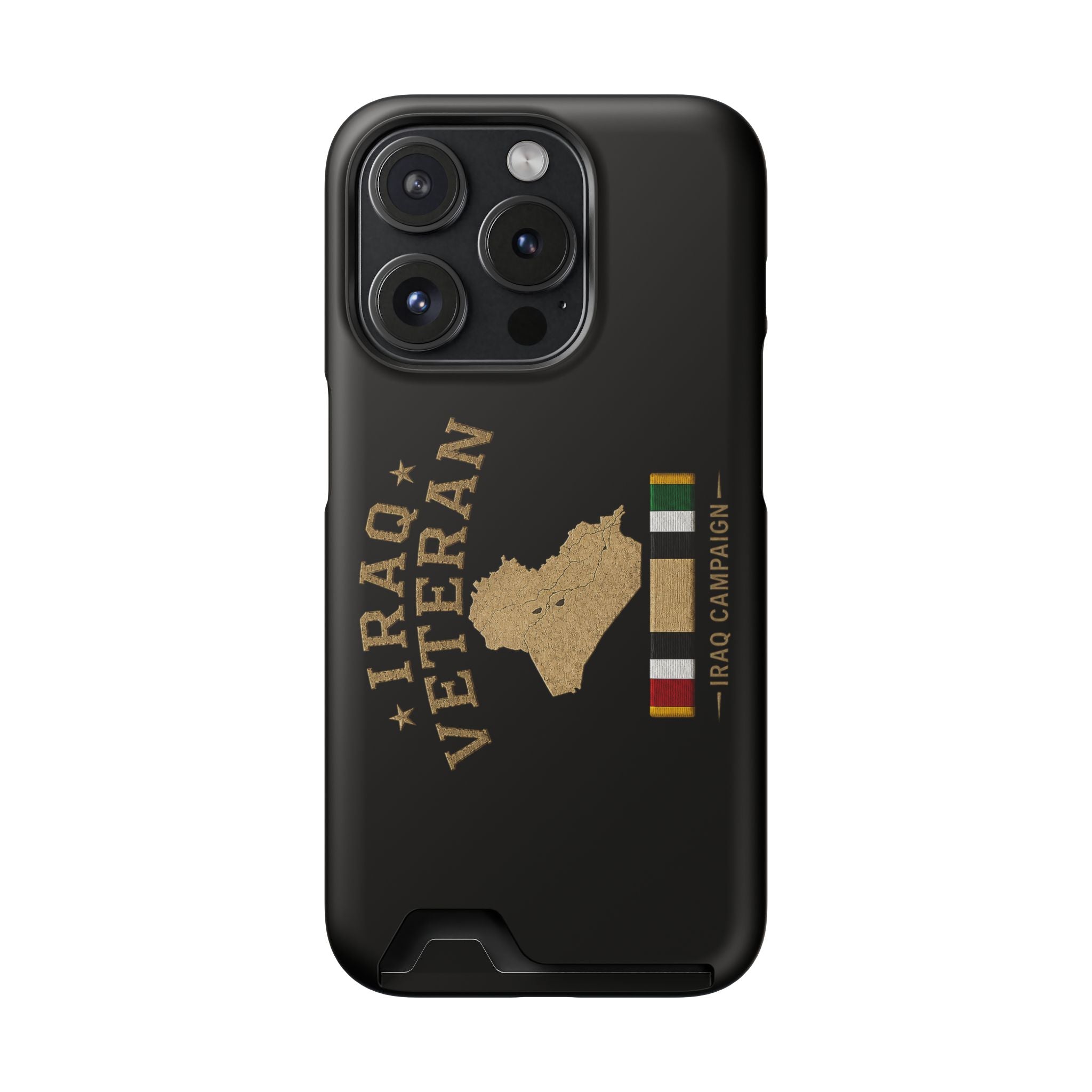 Iraq Veteran Phone Case with Card Holder — Iraq Campaign Service Ribbon - iPhone 15 Pro (Matte) | Ironsight Syndicate