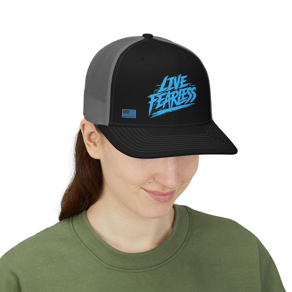 Live Fearless Blue Trucker Hat