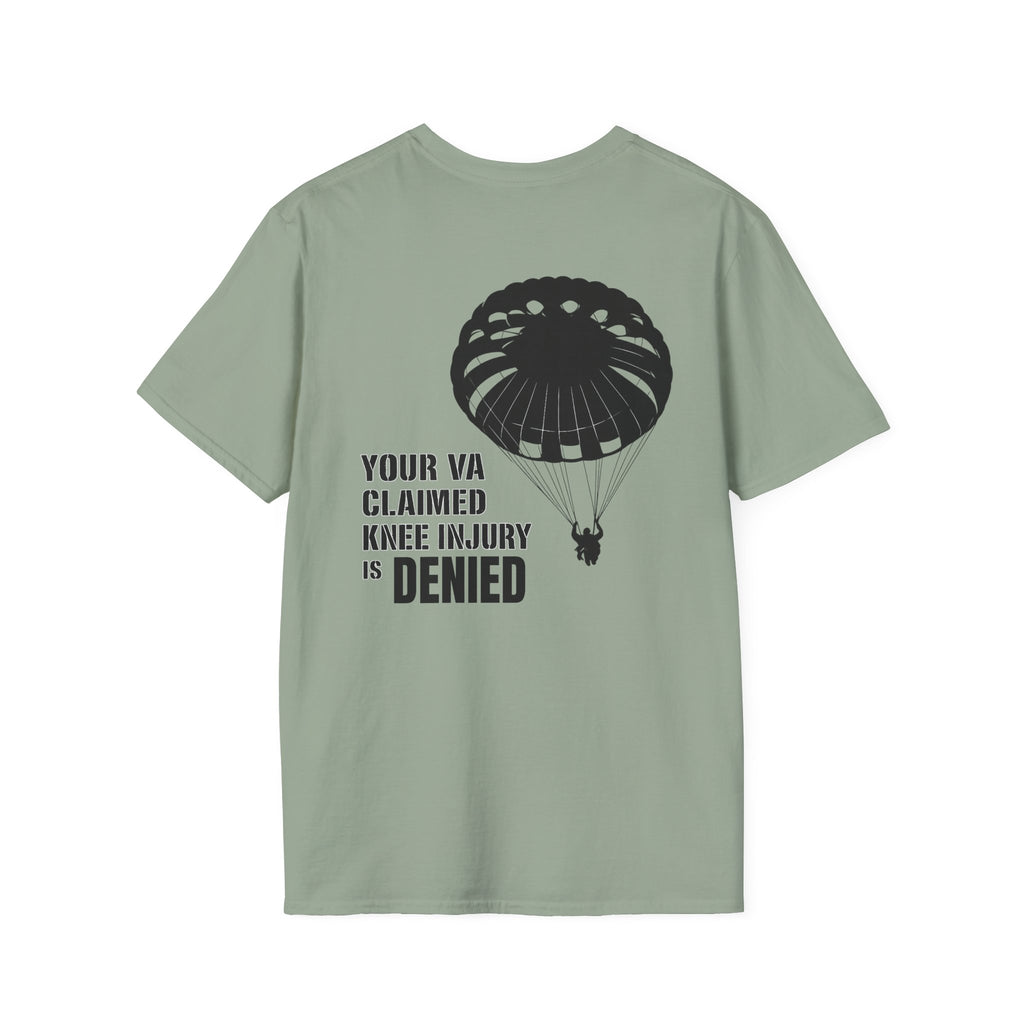 VA Knee Injury Claim Is Denied T-Shirt (Black Graphic) | Ironsight Syndicate