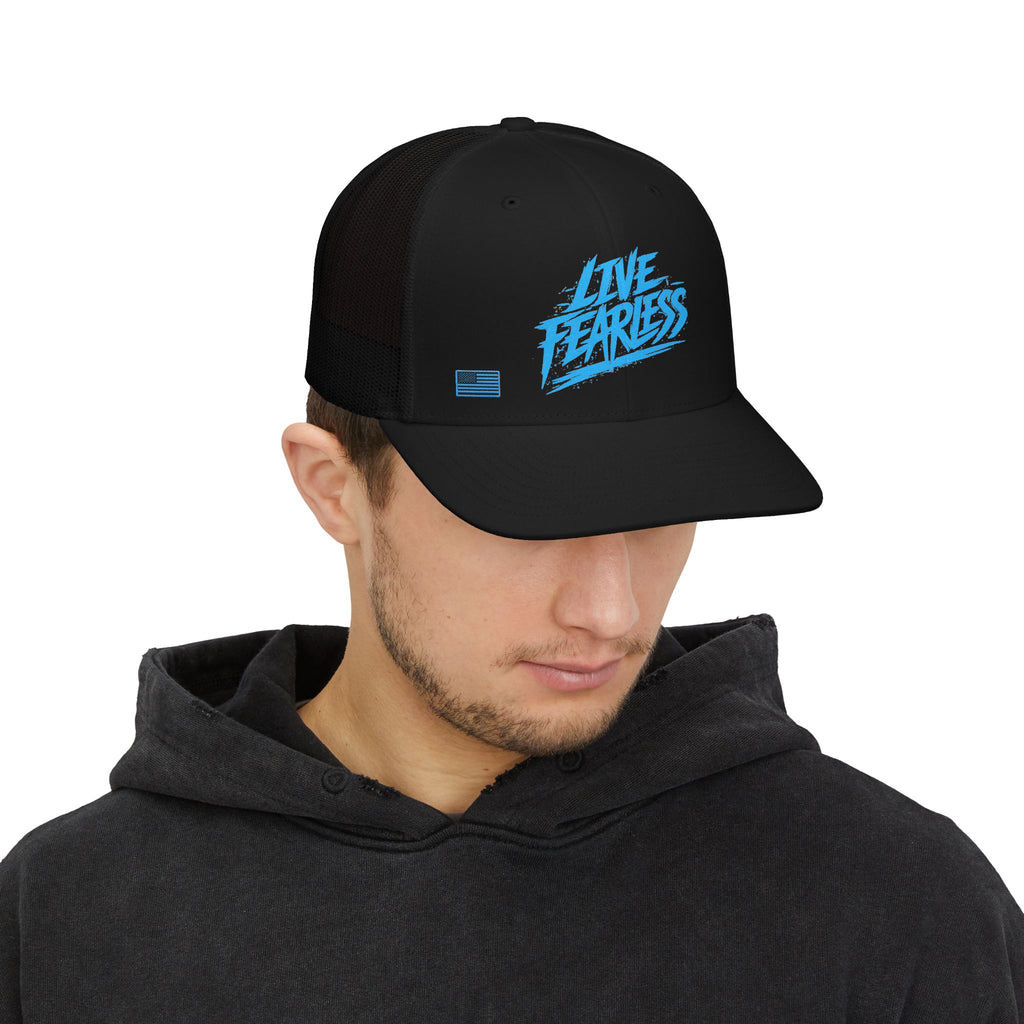 Live Fearless Blue Trucker Hat