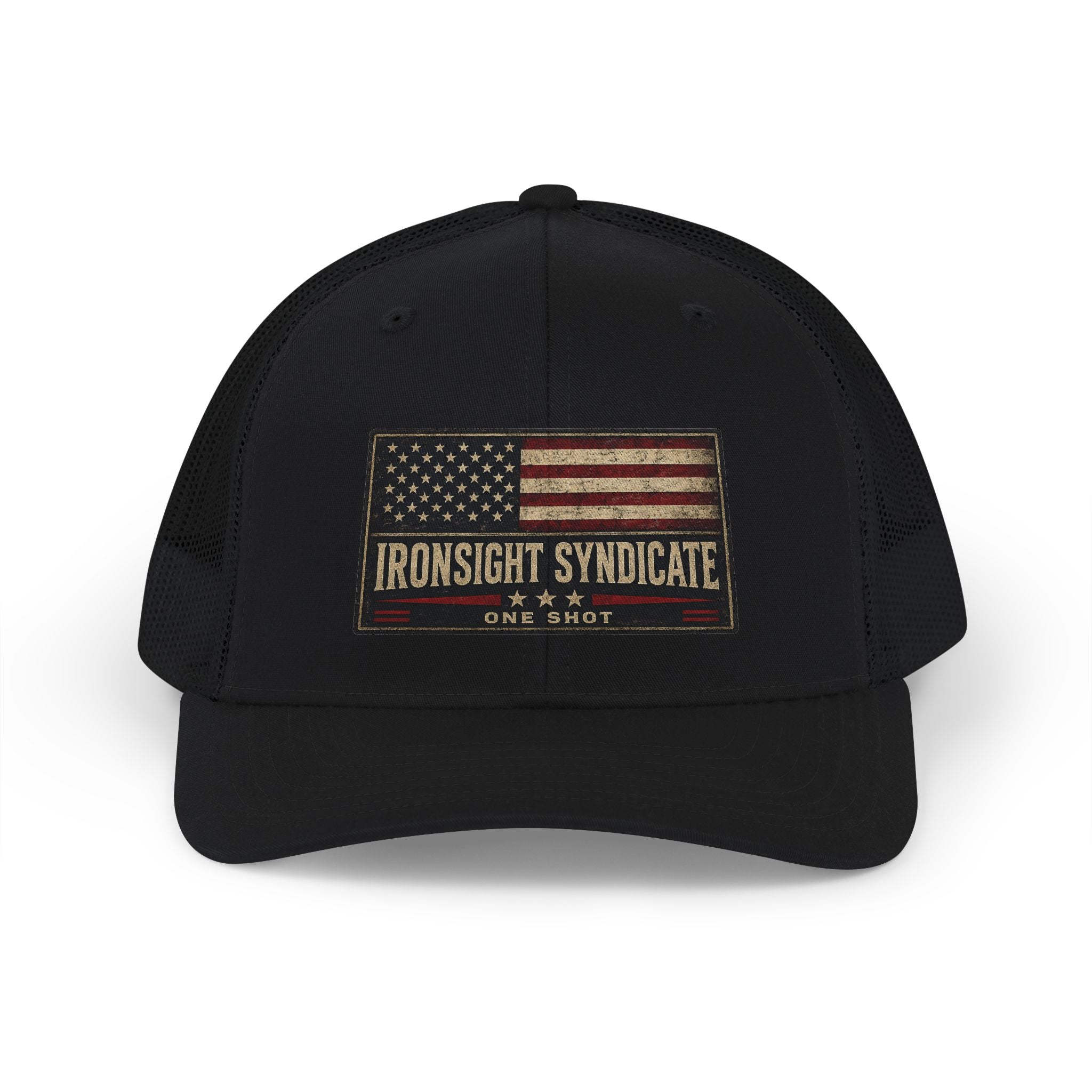 Trucker Cap — Ironsight Syndicate Vintage American Flag Snapback, Adult (13 and up), unisex, male, female