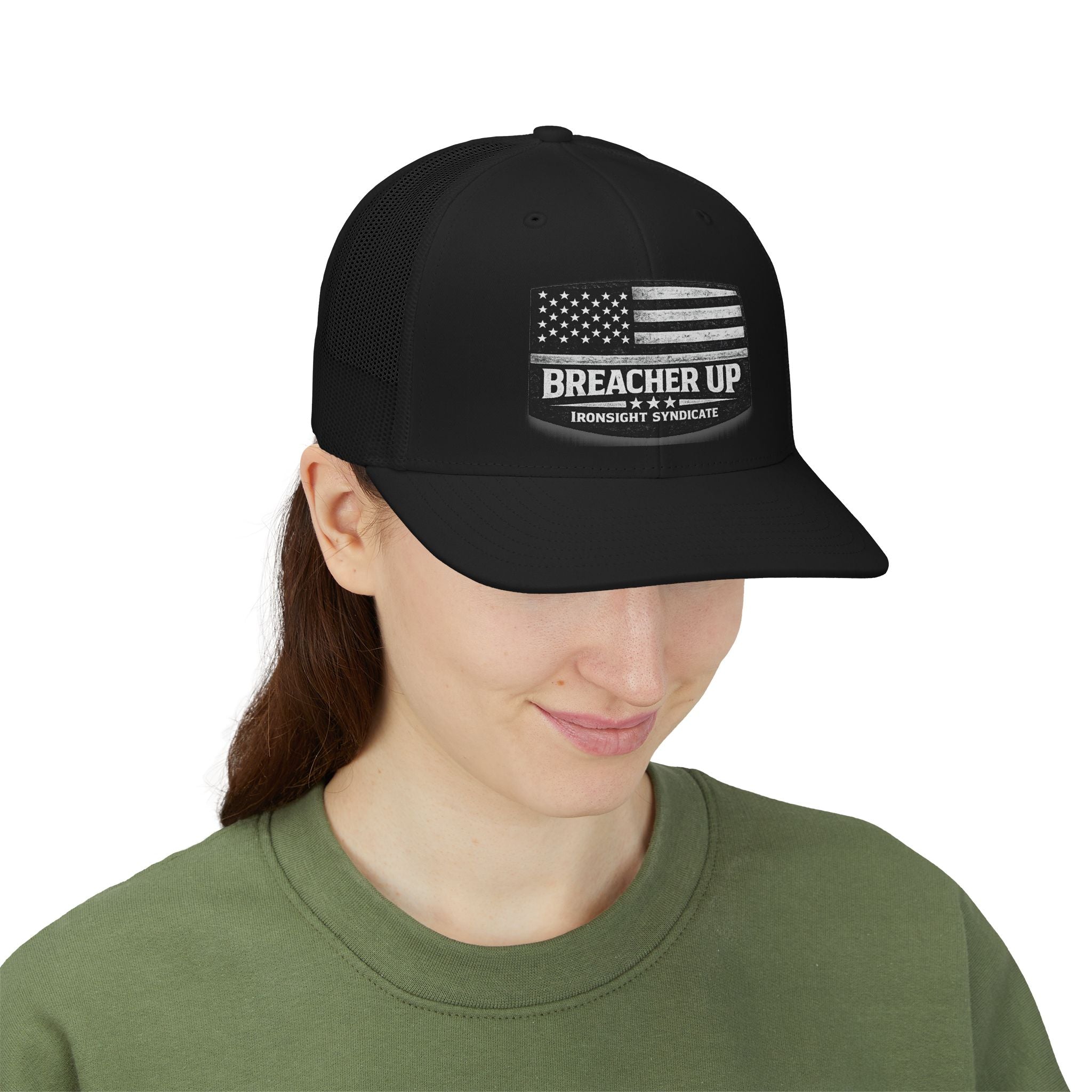 Breacher Up Trucker Cap — American Flag Tactical Snapback Hat | Patriotic USA Snapback Mesh Cap for Veterans & Patriots