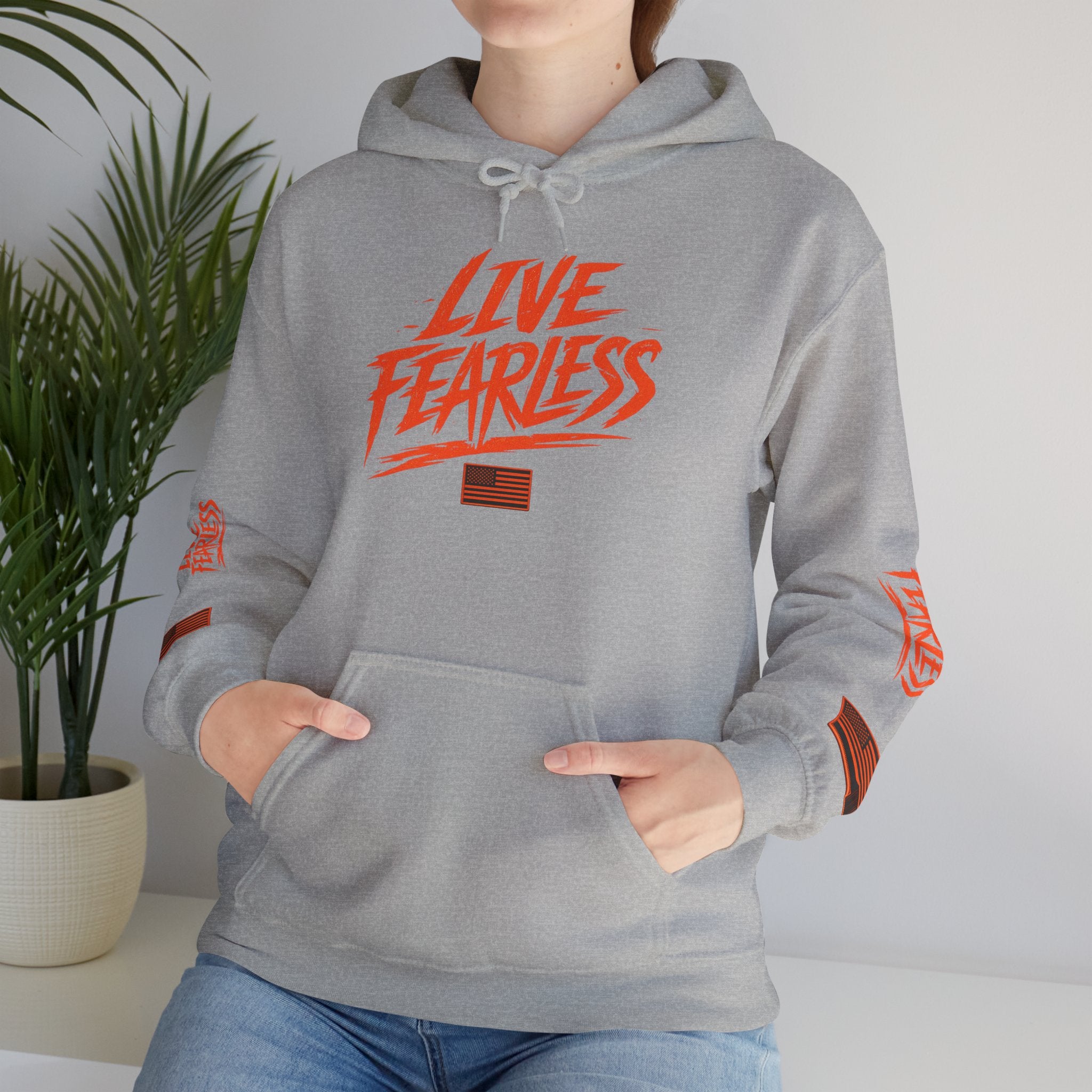 Live Fearless Hoodie (Orange)| Premium Heavy Weight-Military-Inspired Patriotic Hoodie | Ironsight Syndicate