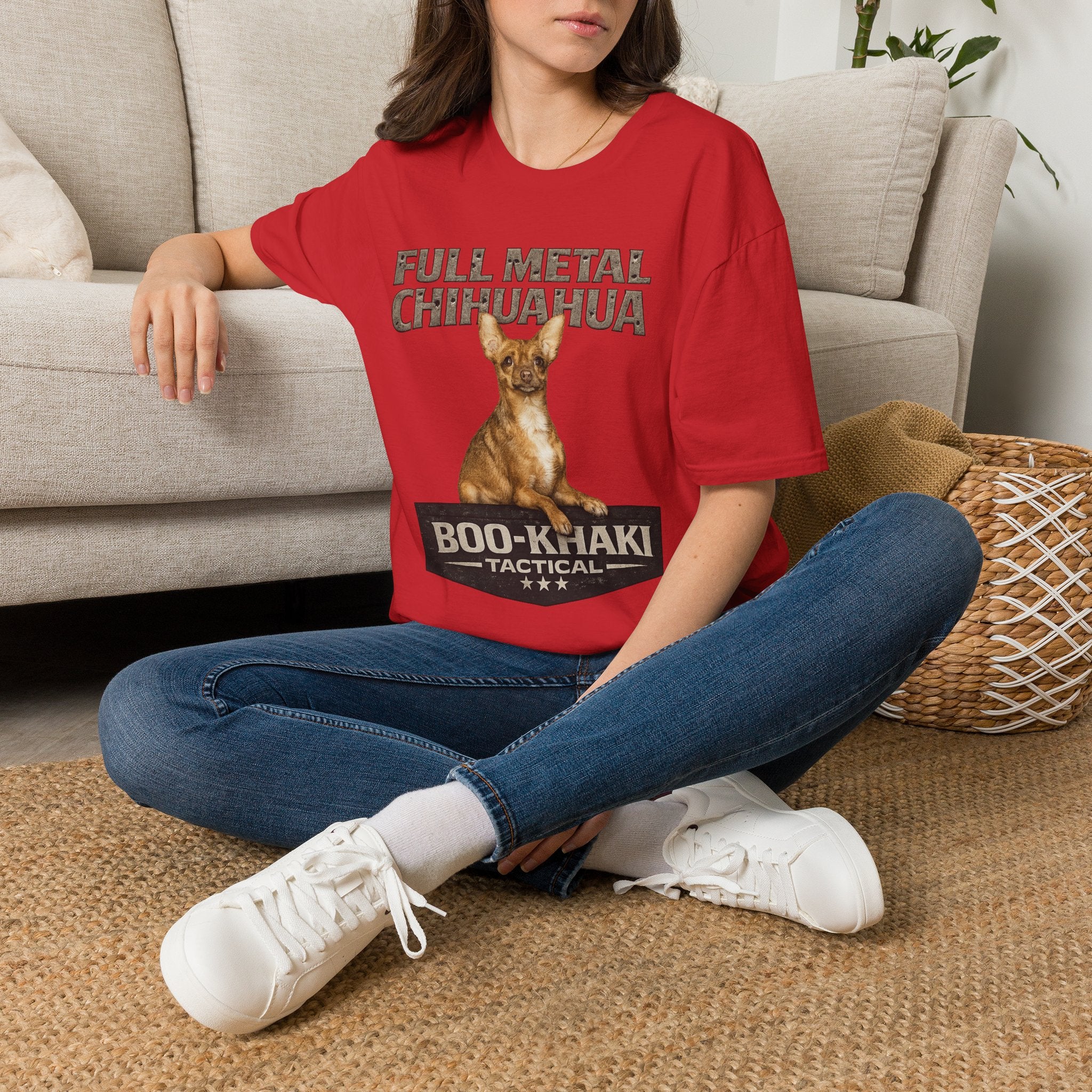 Full Metal Chihuahua T-Shirt - Boo-Khaki Tactical Graphic Tee - Red / S | Ironsight Syndicate