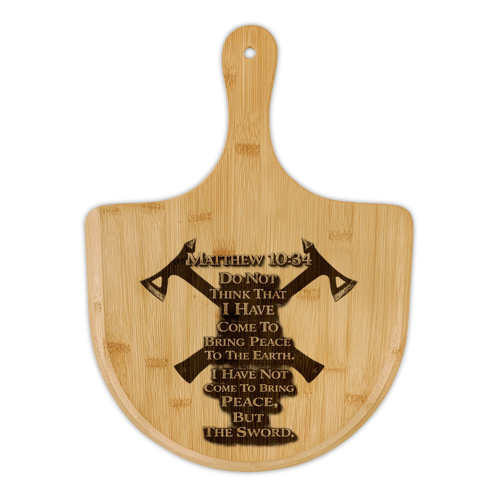 Matthew 10:34 Engraved Bamboo Pizza Board — Bible Verse Veteran Gift — Ironsight Syndicate