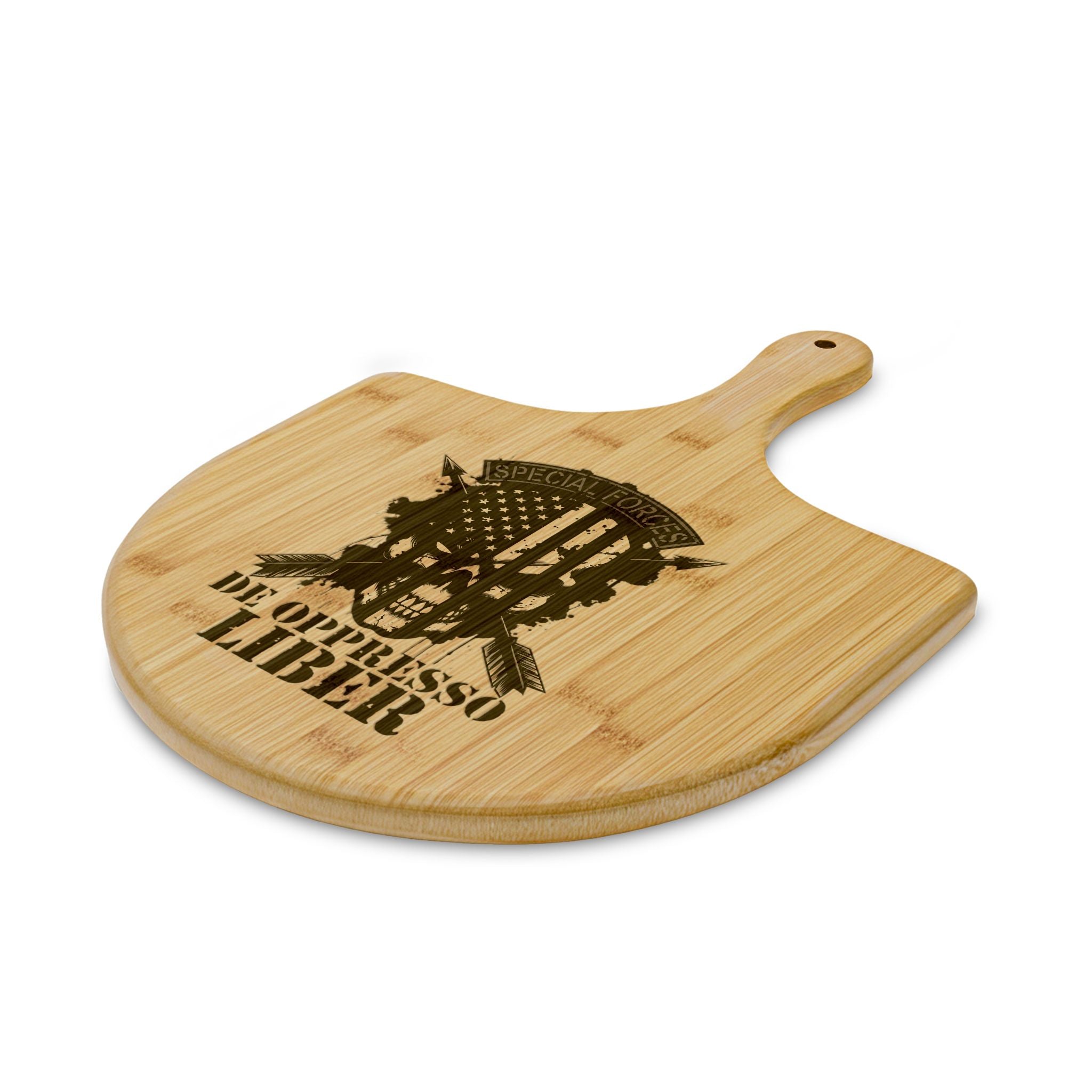 Special Forces Skull Engraved Bamboo Pizza Peel — De Oppresso Liber Veteran Gift — Ironsight Syndicate - 2
