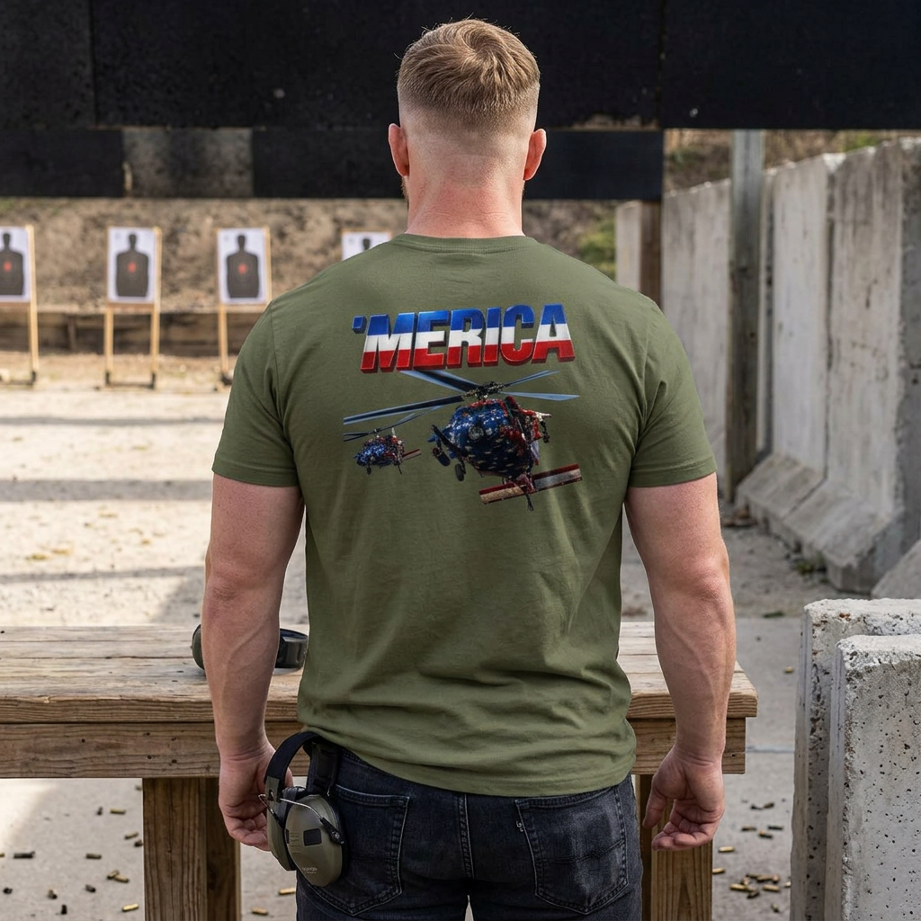 MH-60 Liberty Hawk! Patriotic Ironsight Syndicate T-Shirt | Patriotic Military Graphic Tee for Veterans & Patriots, Adult (13 and up), unisex