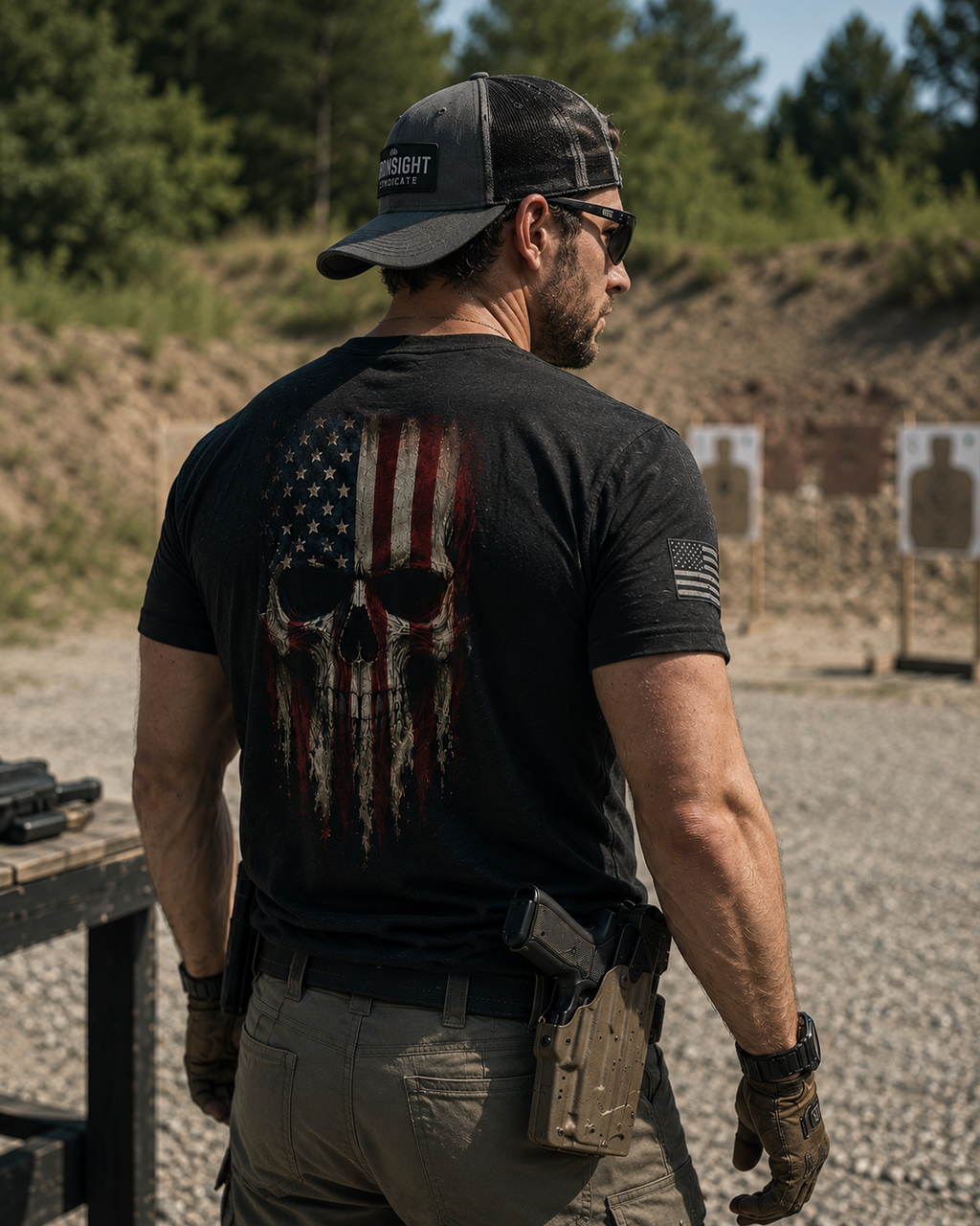 American Flag Skull T-Shirt | Patriotic Military Graphic Tee for Veterans & Patriots, Adult (13 and up), unisex