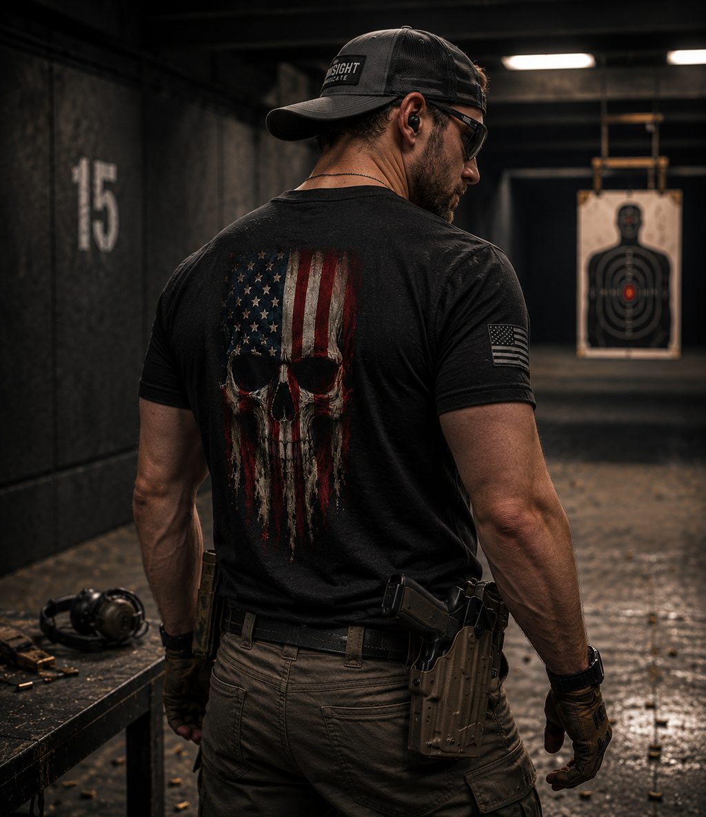 American Flag Skull T-Shirt | Patriotic Military Graphic Tee for Veterans & Patriots, Adult (13 and up), unisex