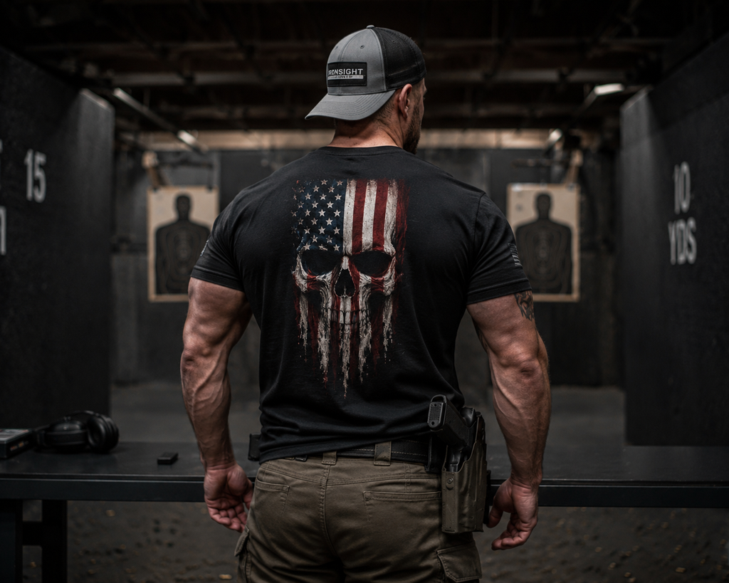 American Flag Skull T-Shirt | Patriotic Military Graphic Tee for Veterans & Patriots, Adult (13 and up), unisex
