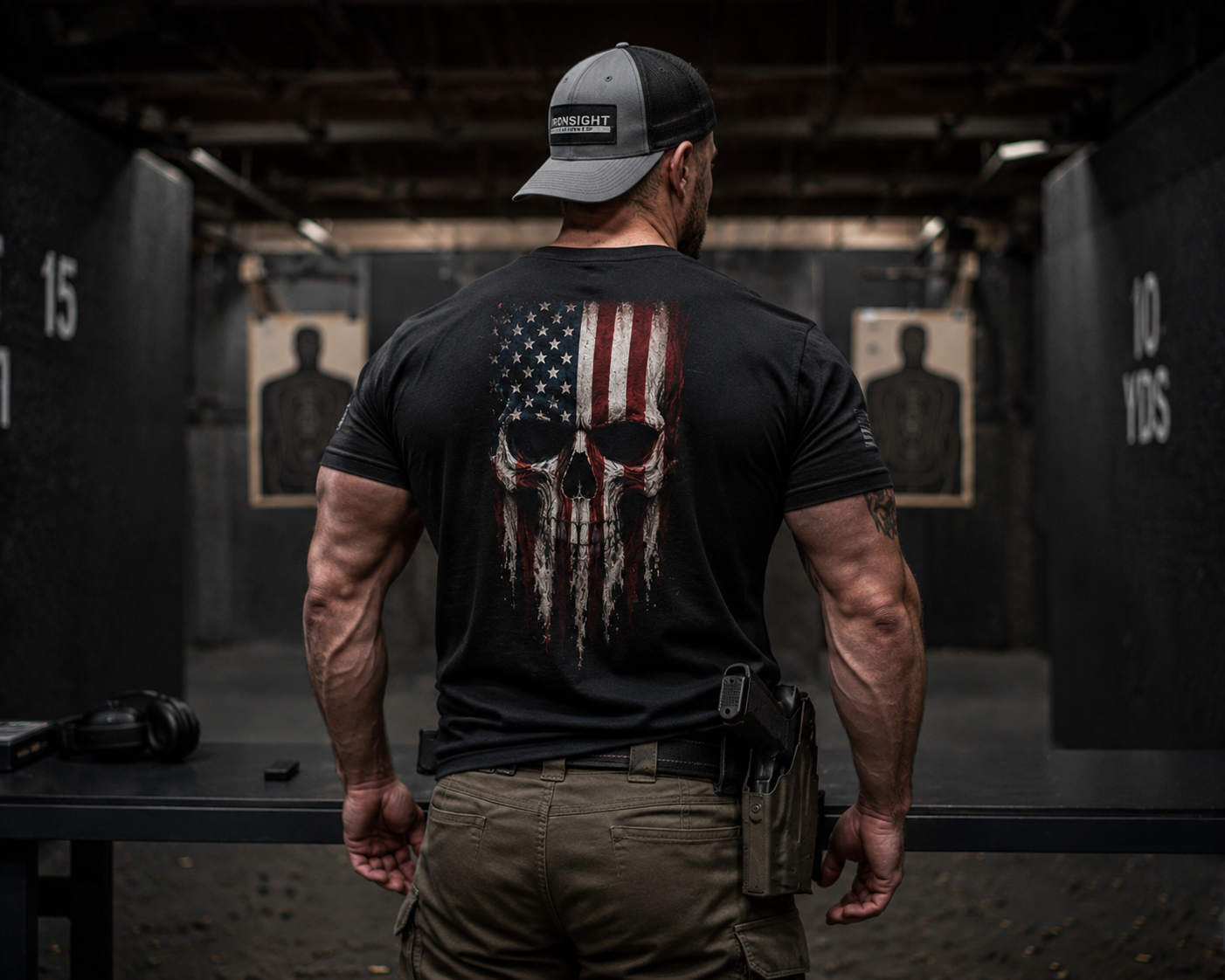 American Flag Skull T-Shirt | Patriotic Military Graphic Tee for Veterans & Patriots, Adult (13 and up), unisex