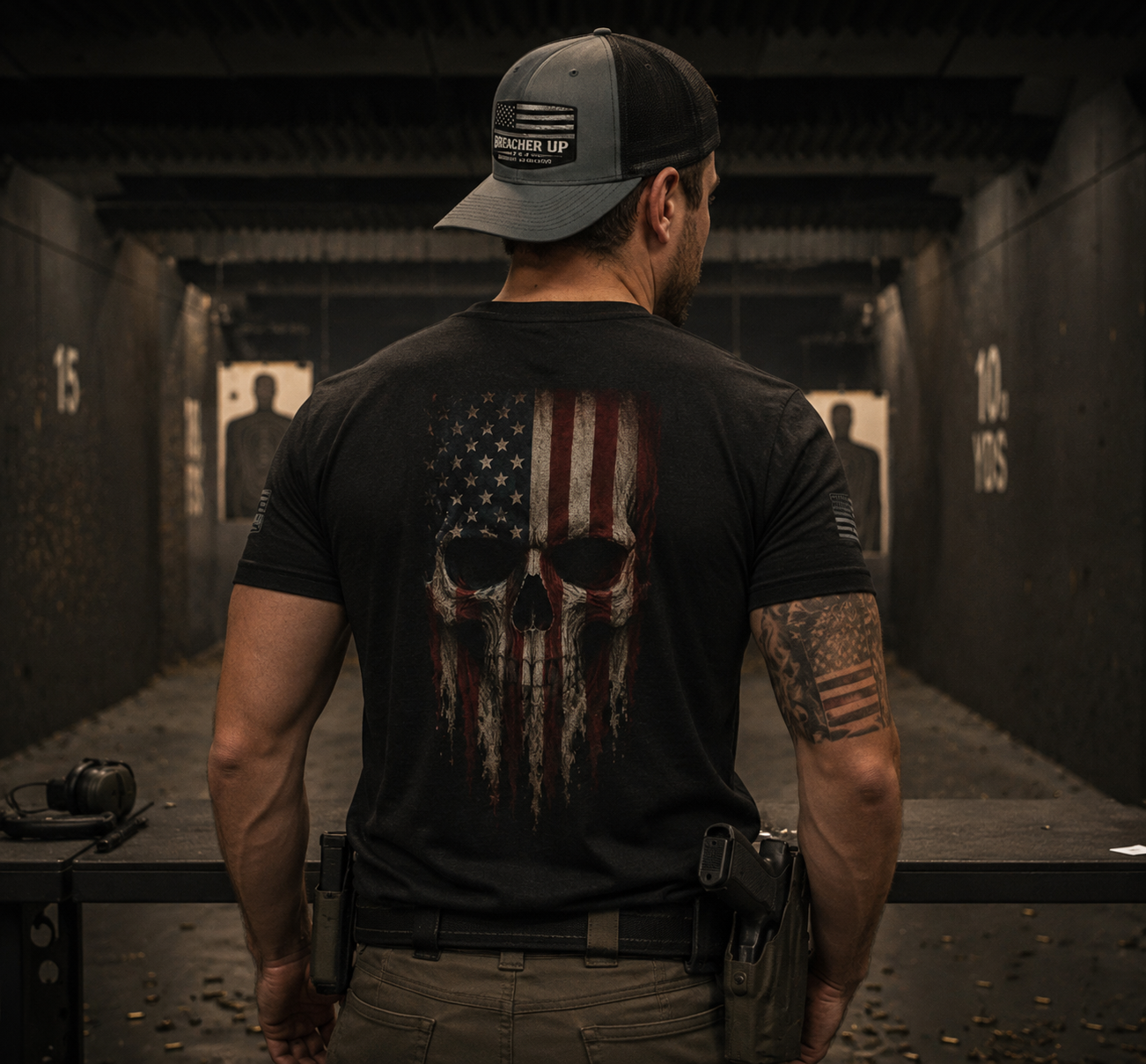 American Flag Skull T-Shirt | Patriotic Military Graphic Tee for Veterans & Patriots, Adult (13 and up), unisex