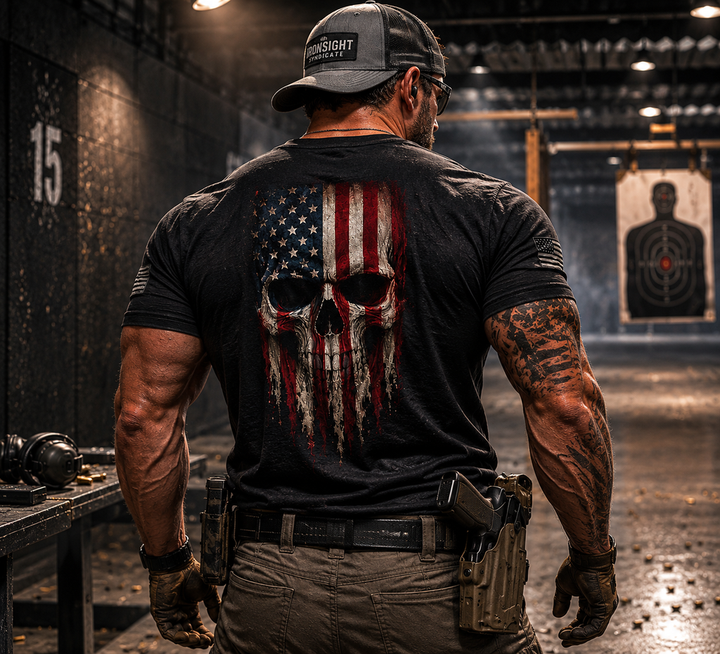American Flag Skull T-Shirt | Patriotic Military Graphic Tee for Veterans & Patriots, Adult (13 and up), unisex