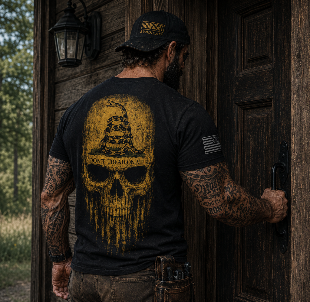 Don't Tread On Me Skull T-Shirt | Gadsden Flag Patriotic Military Tee for Veterans & Patriots Adult (13 and up), unisex