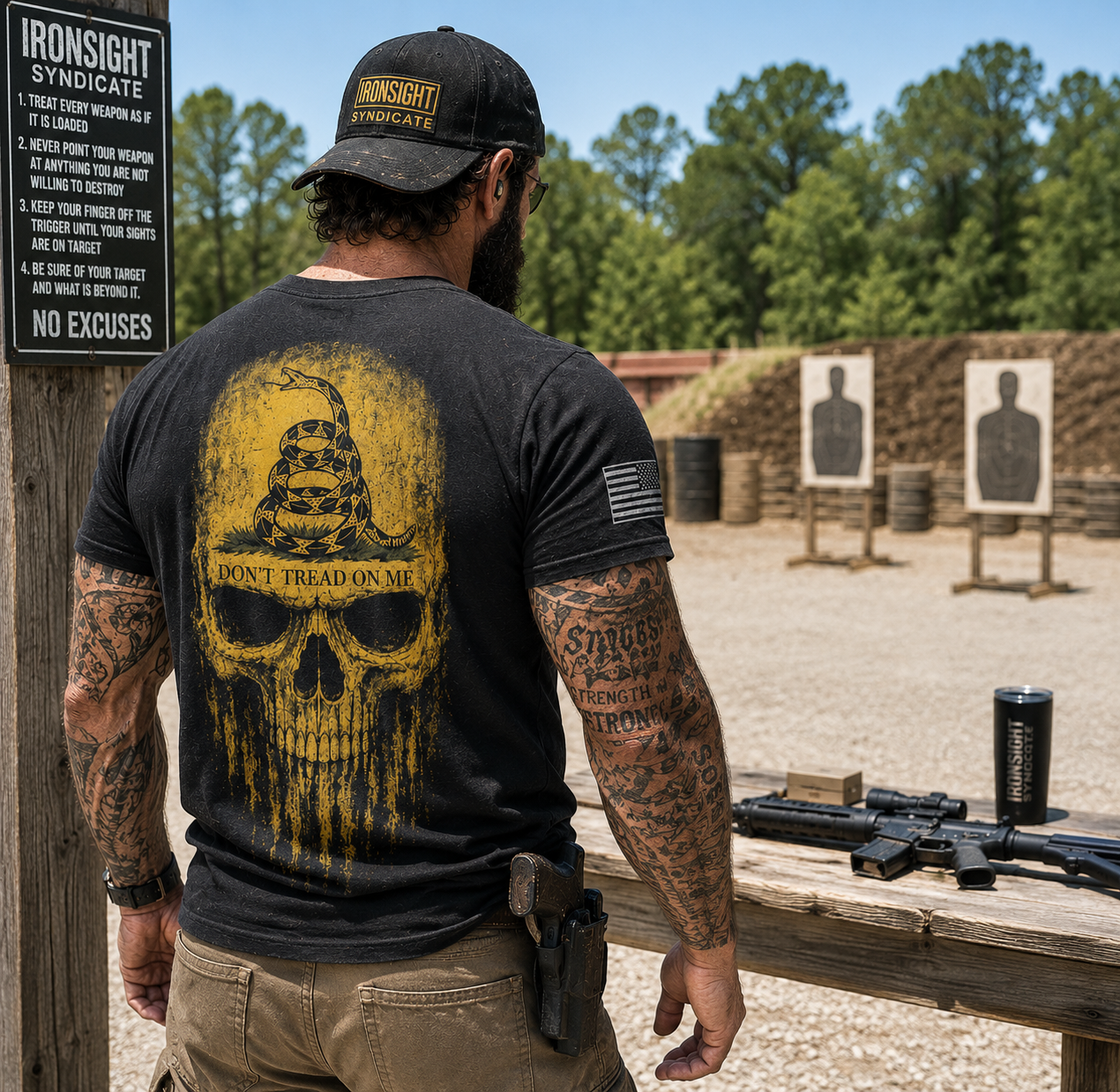 Don't Tread On Me Skull T-Shirt | Gadsden Flag Patriotic Military Tee for Veterans & Patriots Adult (13 and up), unisex