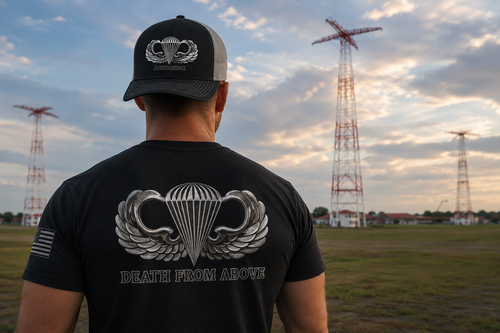 Airborne, Death From Above T - US Army Airborne Wings Veteran T-Shirt - S / Black Heather | Ironsight Syndicate
