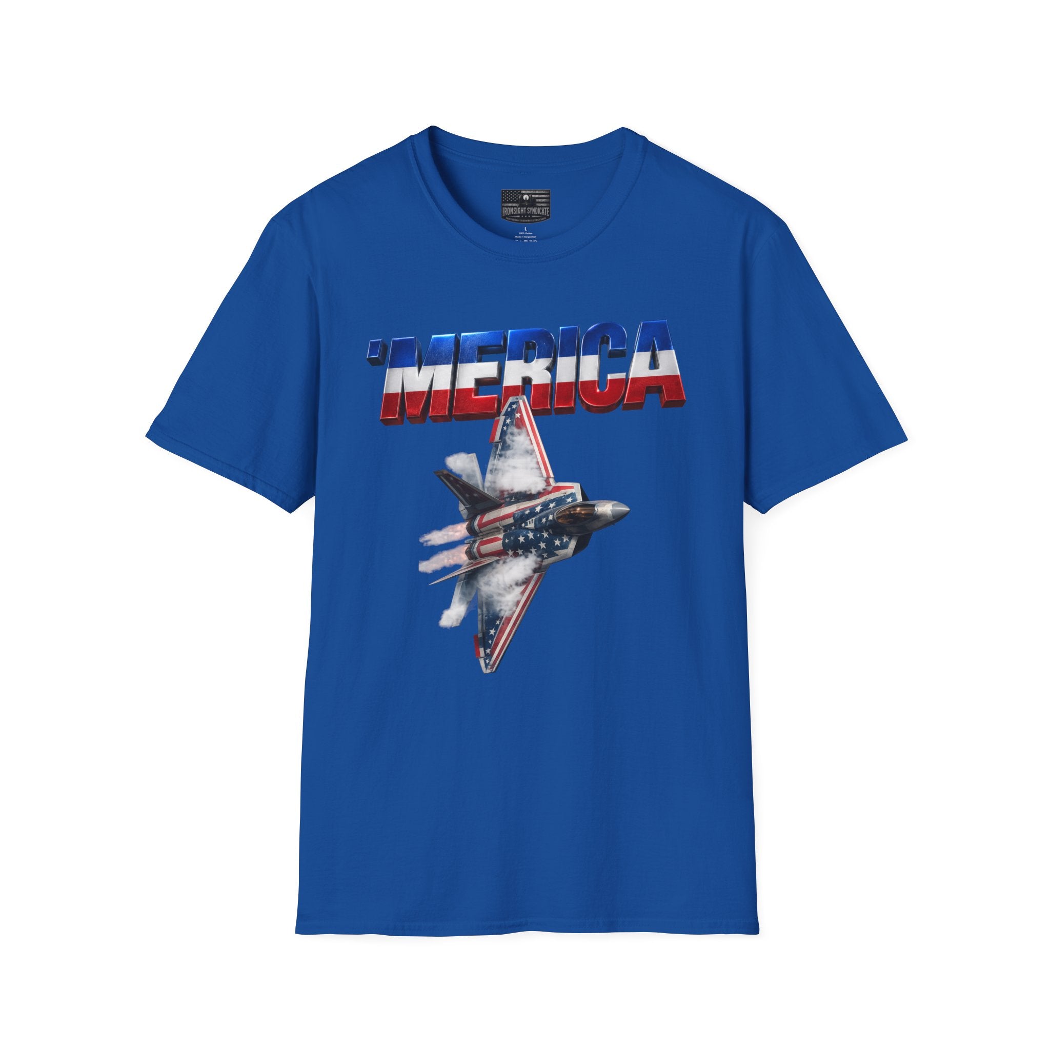 F22 Merica! Patriotic Ironsight Syndicate T-Shirt | Patriotic Military Graphic Tee for Veterans & Patriots, Adult (13 and up), unisex