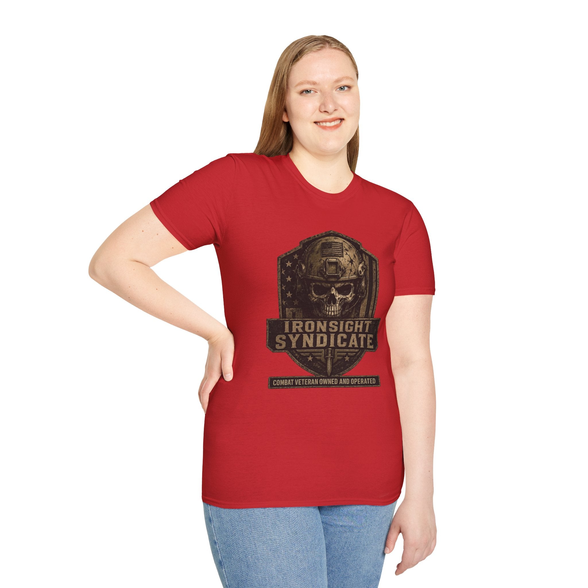 Ironsight Syndicate Tactical Skull T-Shirt | Patriotic Military Graphic Tee for Veterans & Patriots, Adult (13 and up), unisex
