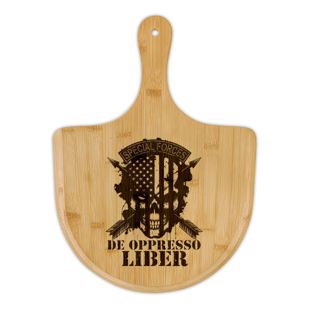 Special Forces Skull Engraved Bamboo Pizza Peel — De Oppresso Liber Veteran Gift — Ironsight Syndicate