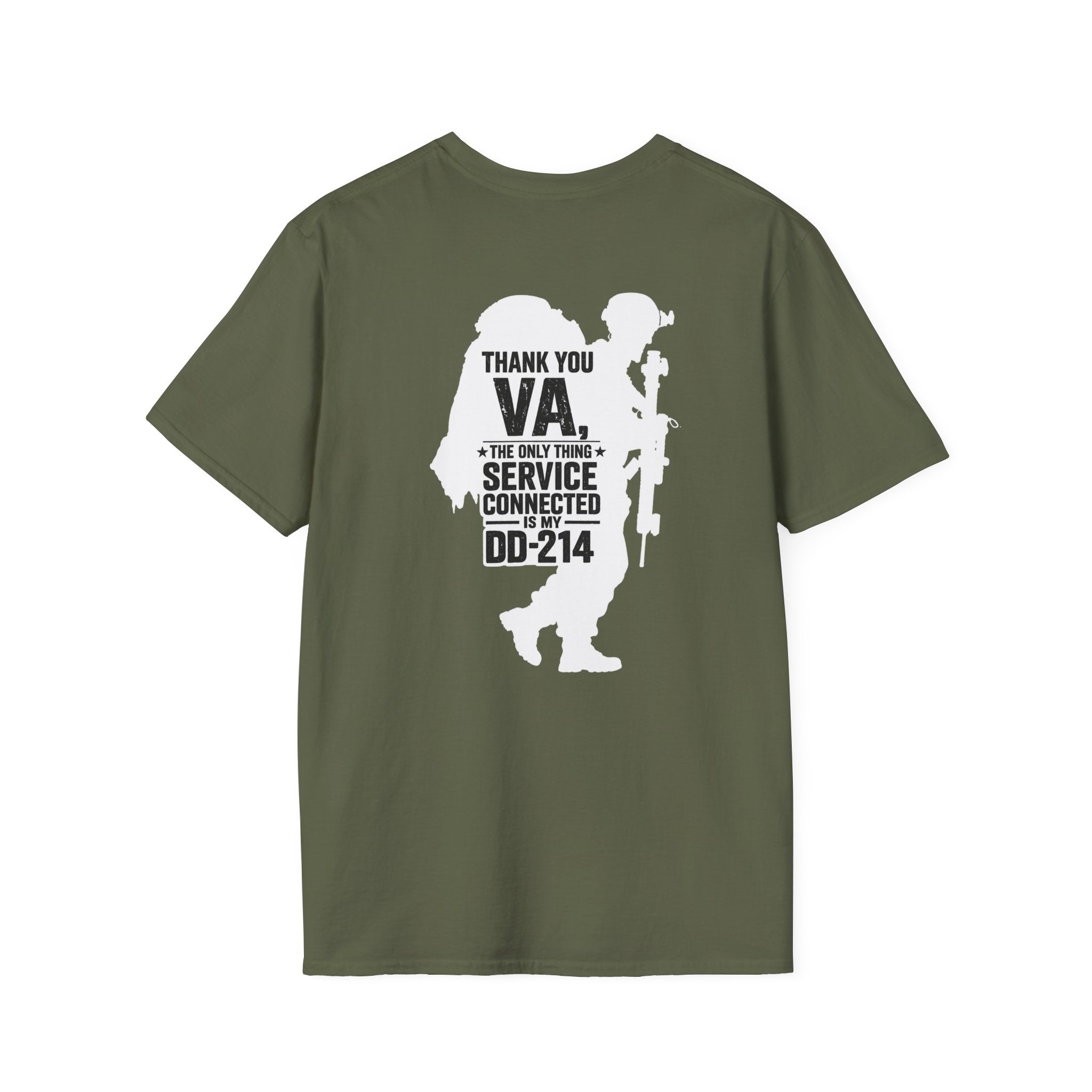 DD-214 Service Connected T-Shirt (White Graphic) - Military Green