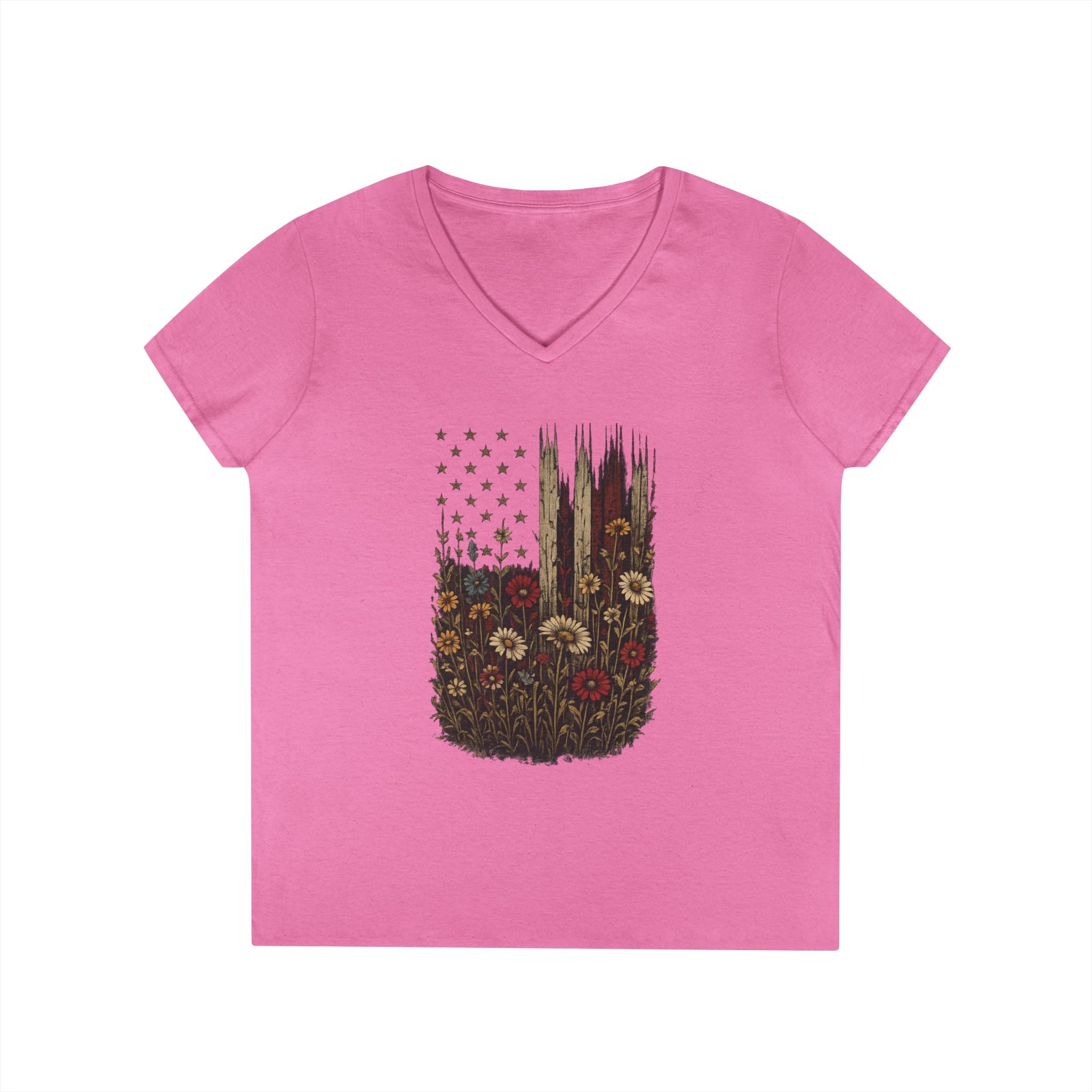 Wrapped in Old Glory - Ladies' V-Neck T-Shirt - Azalea | Ironsight Syndicate