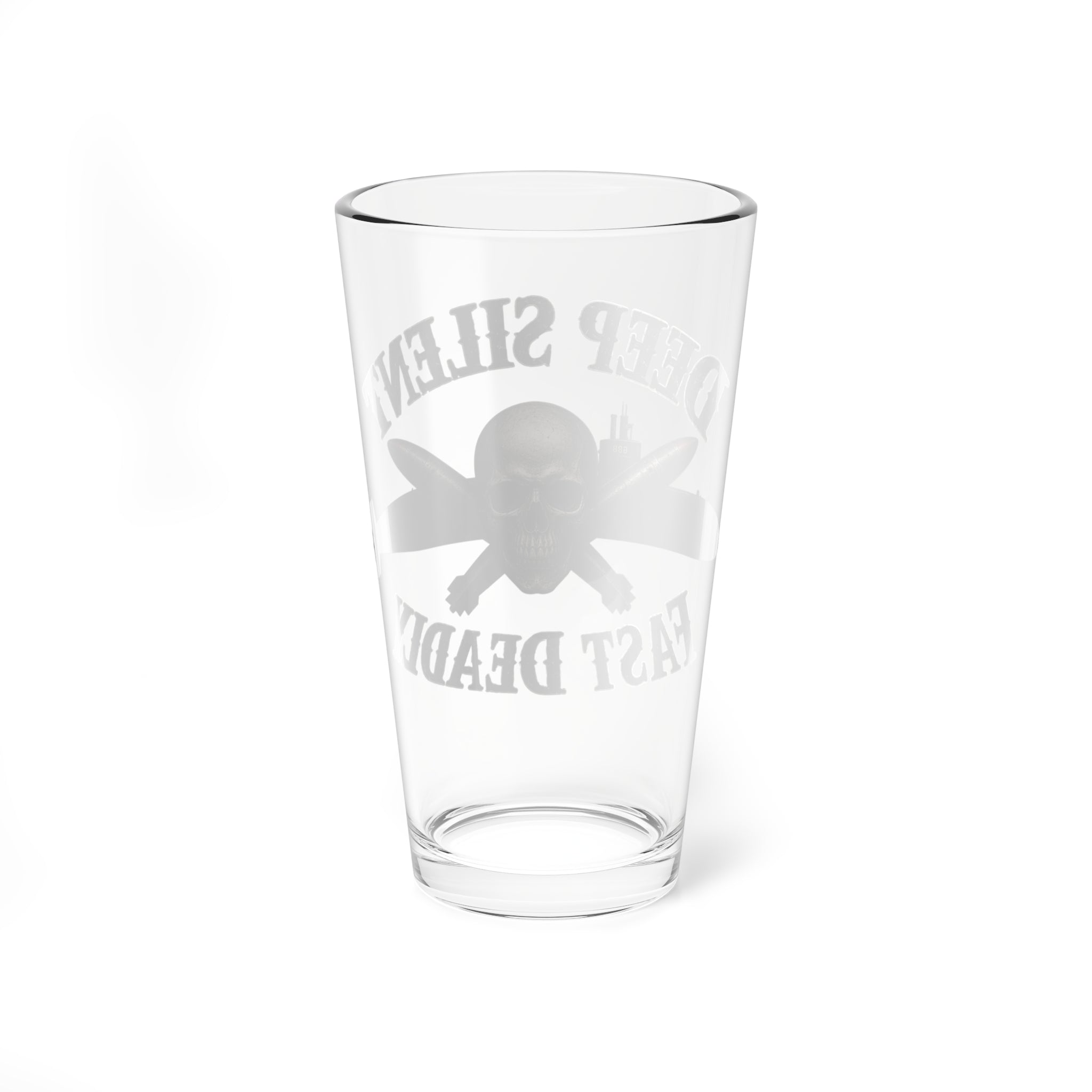 Mixing Glass - "Deep Silent, Fast Deadly" Skull & Submarine Pint Glass (16 oz)