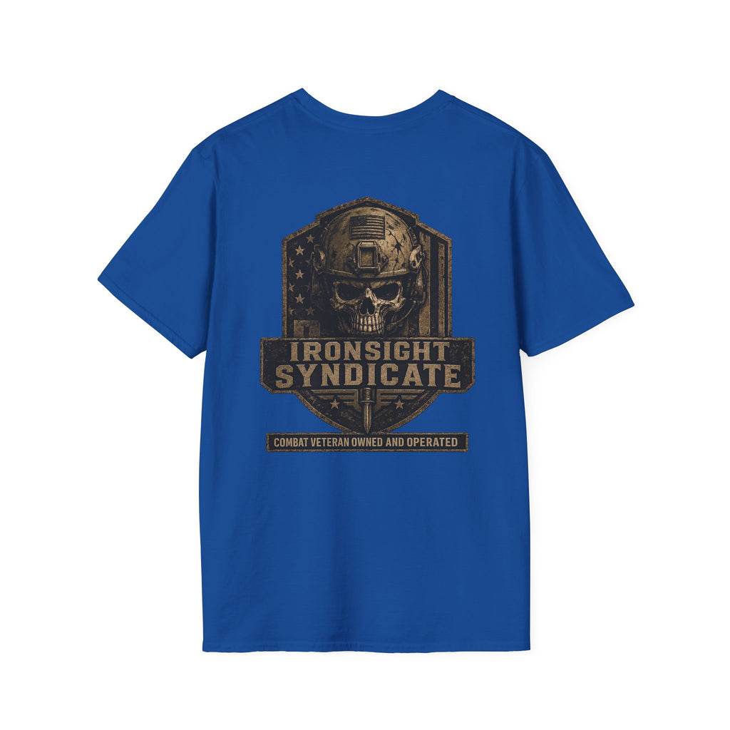 Ironsight Syndicate Tactical Skull T-Shirt | Patriotic Military Graphic Tee for Veterans & Patriots, Adult (13 and up), unisex