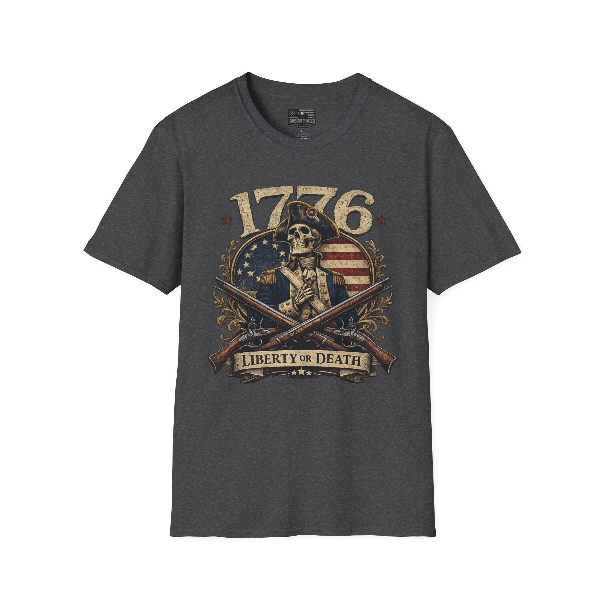 1776 Liberty or Death T-Shirt — Patriotic Revolutionary War Skull Tee