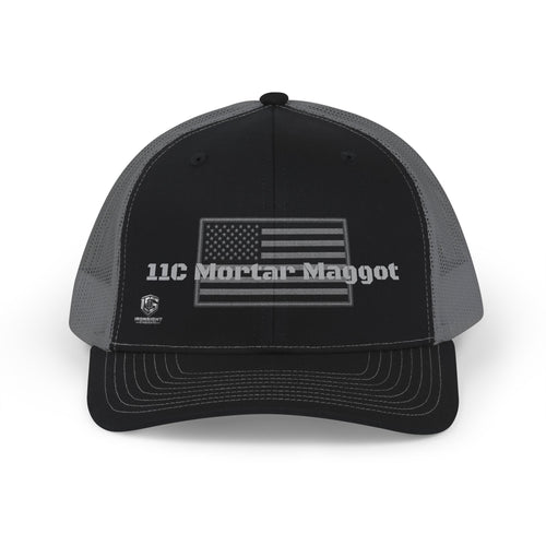 11C Mortar Maggot - Army Mortar Trucker Hat - Black / Charcoal | Ironsight Syndicate