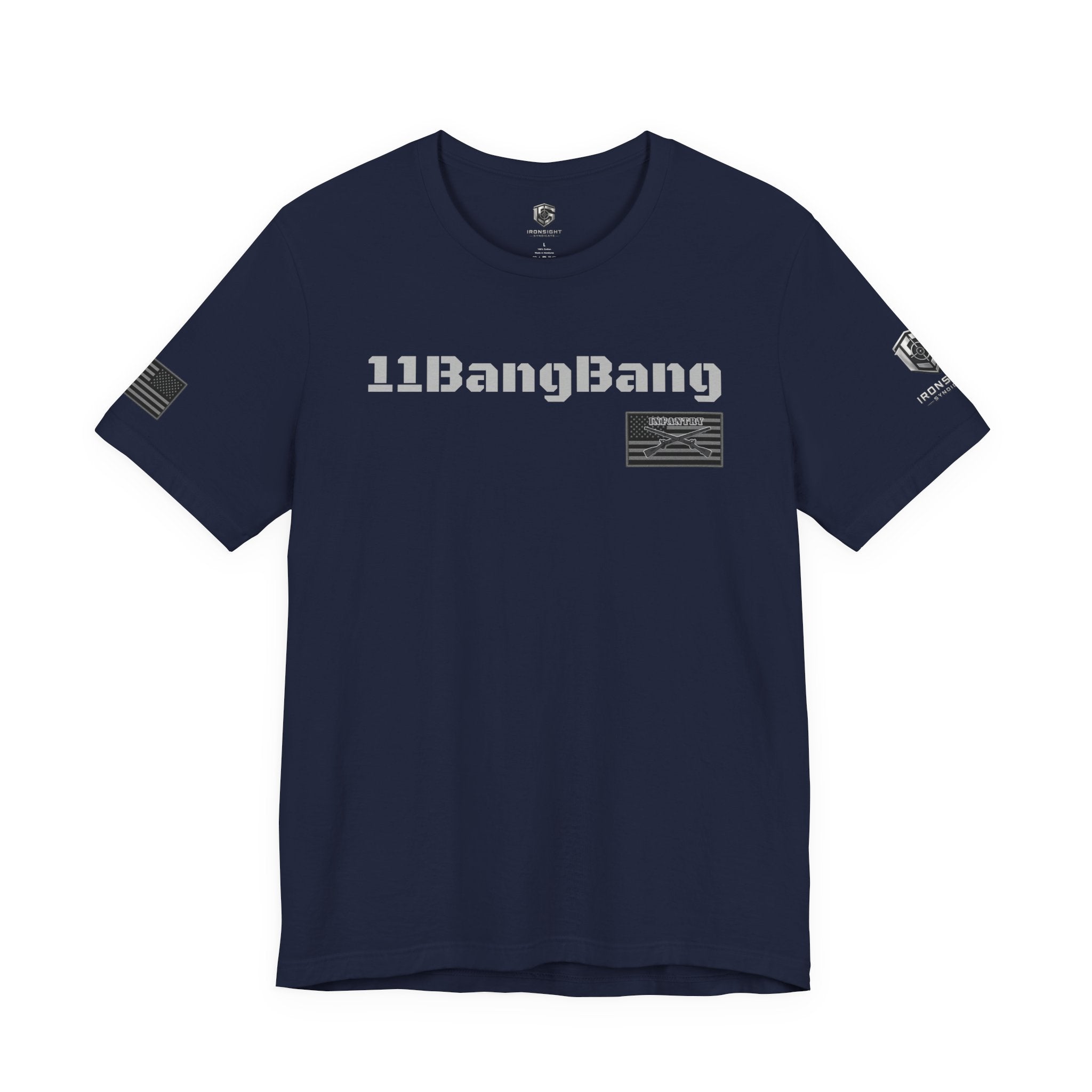 11Bang Bang (White Text) Infantry Inspired Patriotic T-Shirt - Navy | Ironsight Syndicate