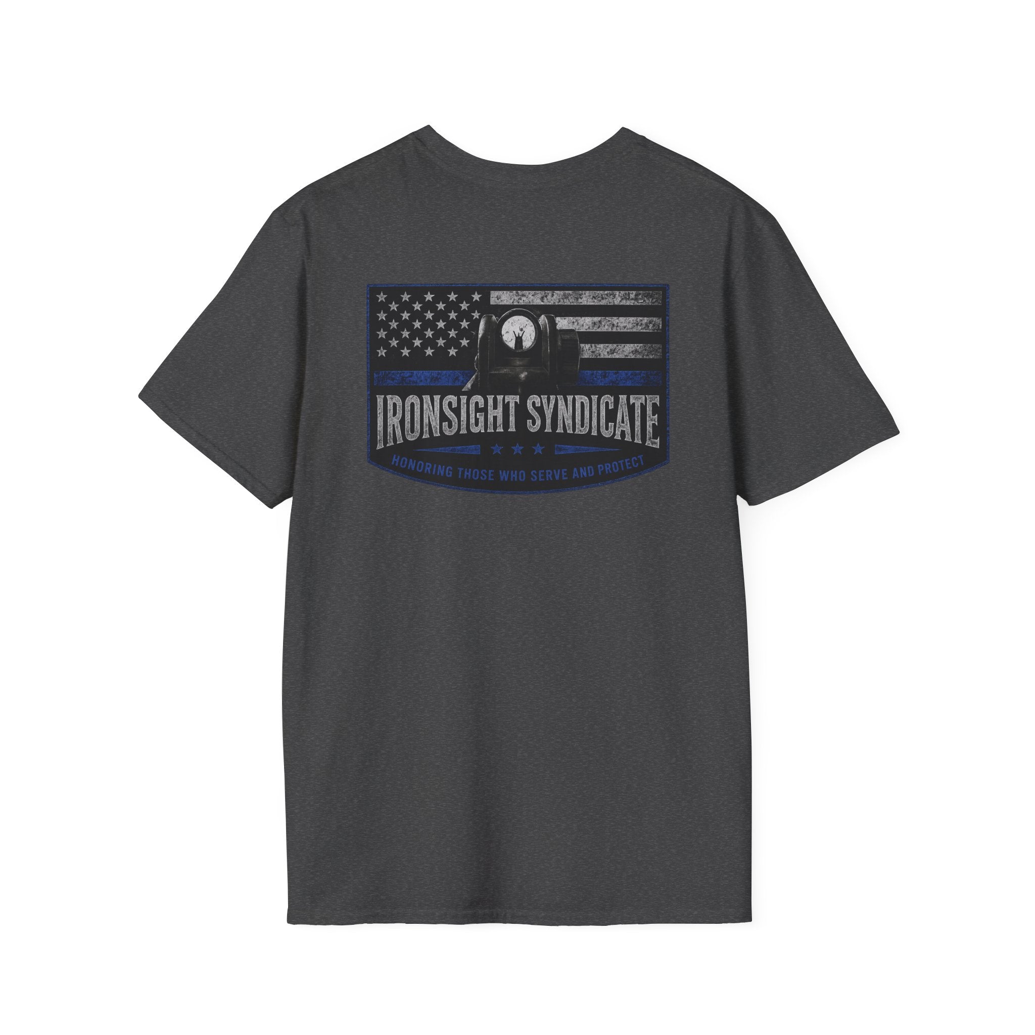 Thin Blue Line- In honor of our Brothers and Sisters in Blue T-Shirt | Patriotic Military Graphic Tee for Veterans & Patriots, Adult (13 and up), unisex