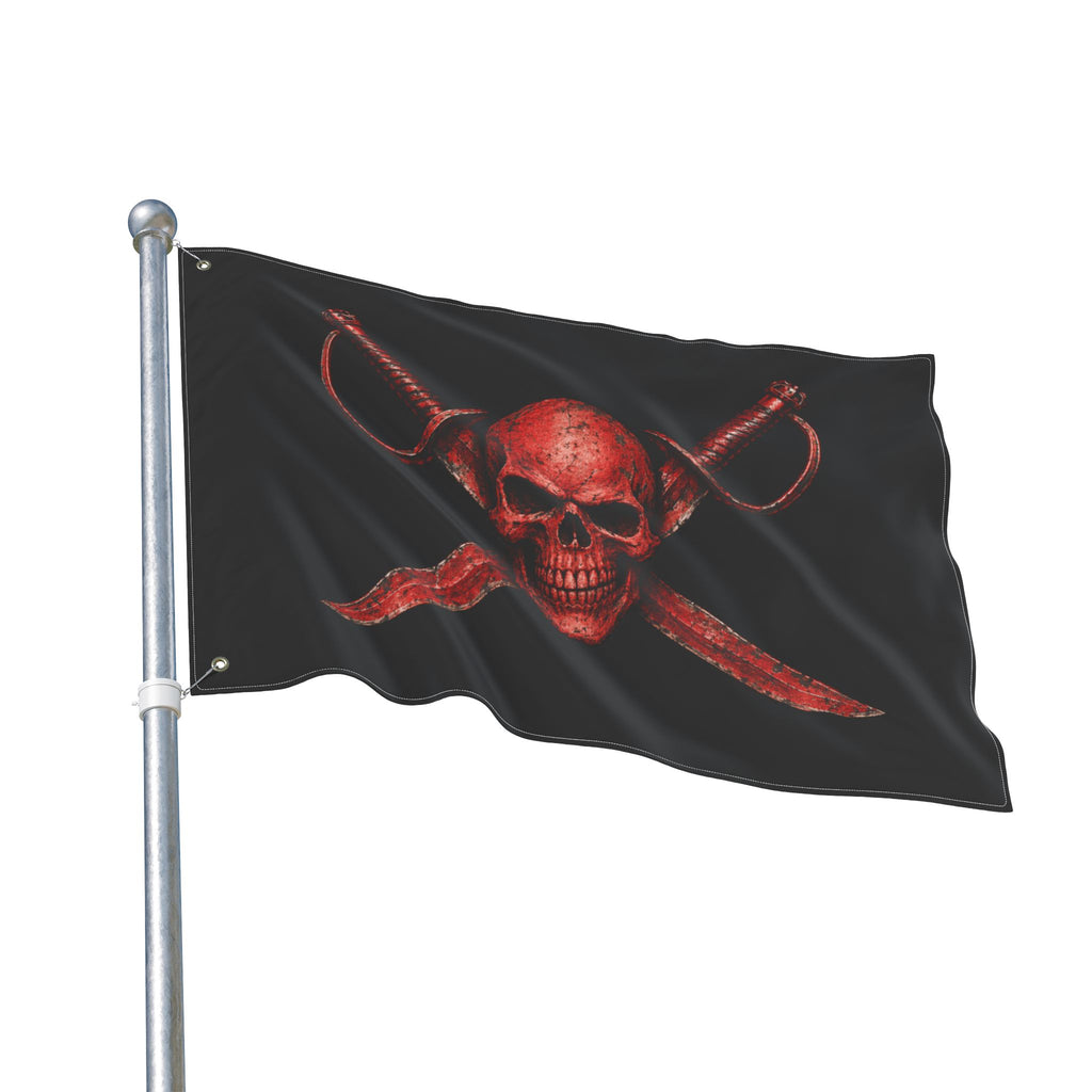 Blood Red Jolly Rogers- Double-Sided Pirate Emblem Banner