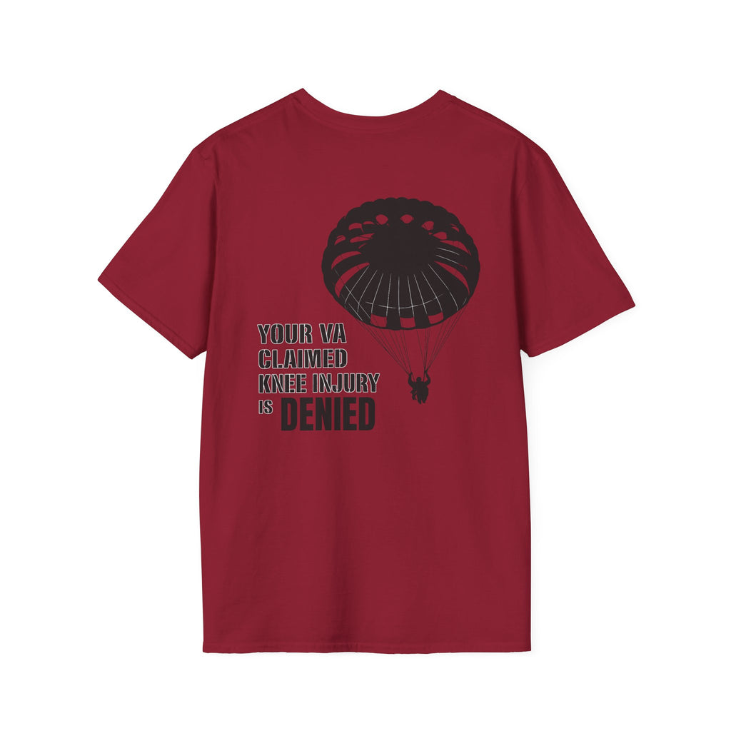 VA Knee Injury Claim Is Denied T-Shirt (Black Graphic) | Ironsight Syndicate