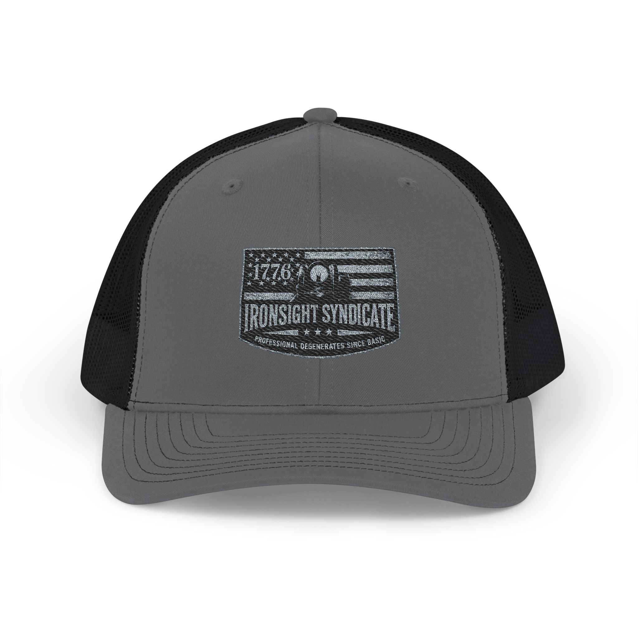 Iron Sight Syndicate 1776 American flag embroidered Trucker Cap