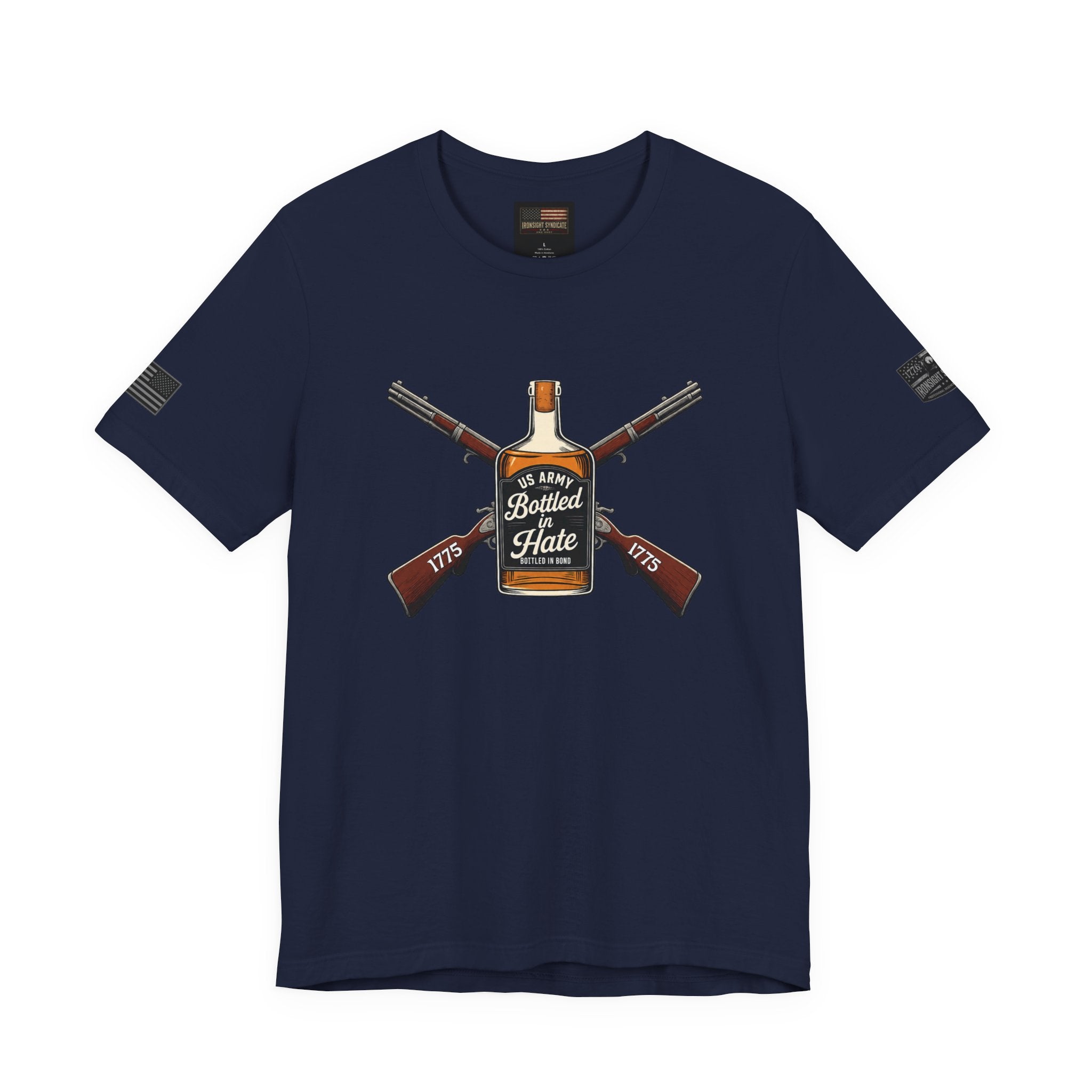 Bottled in Hate Army Whiskey T-Shirt - Navy | Ironsight Syndicate