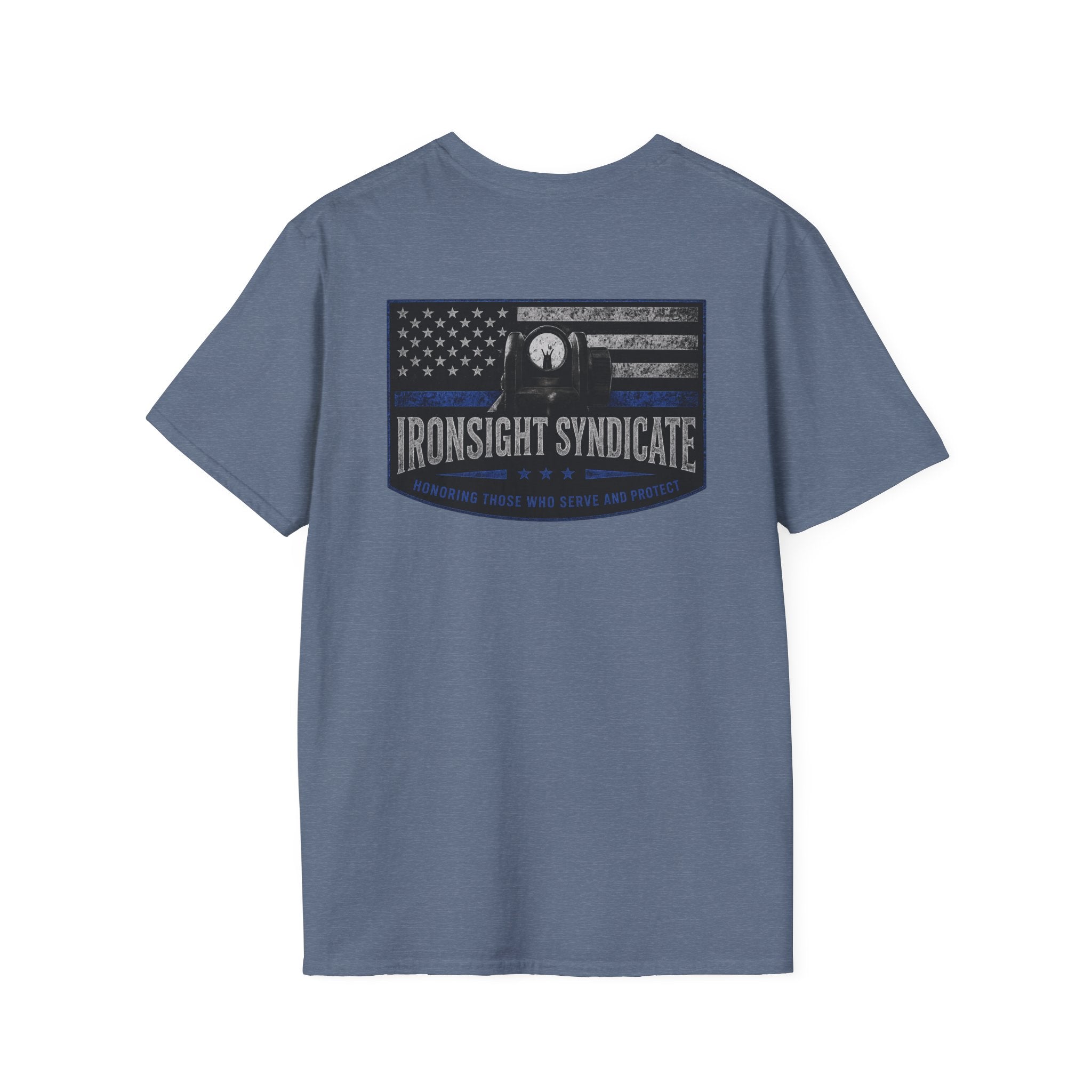Thin Blue Line- In honor of our Brothers and Sisters in Blue T-Shirt | Patriotic Military Graphic Tee for Veterans & Patriots, Adult (13 and up), unisex