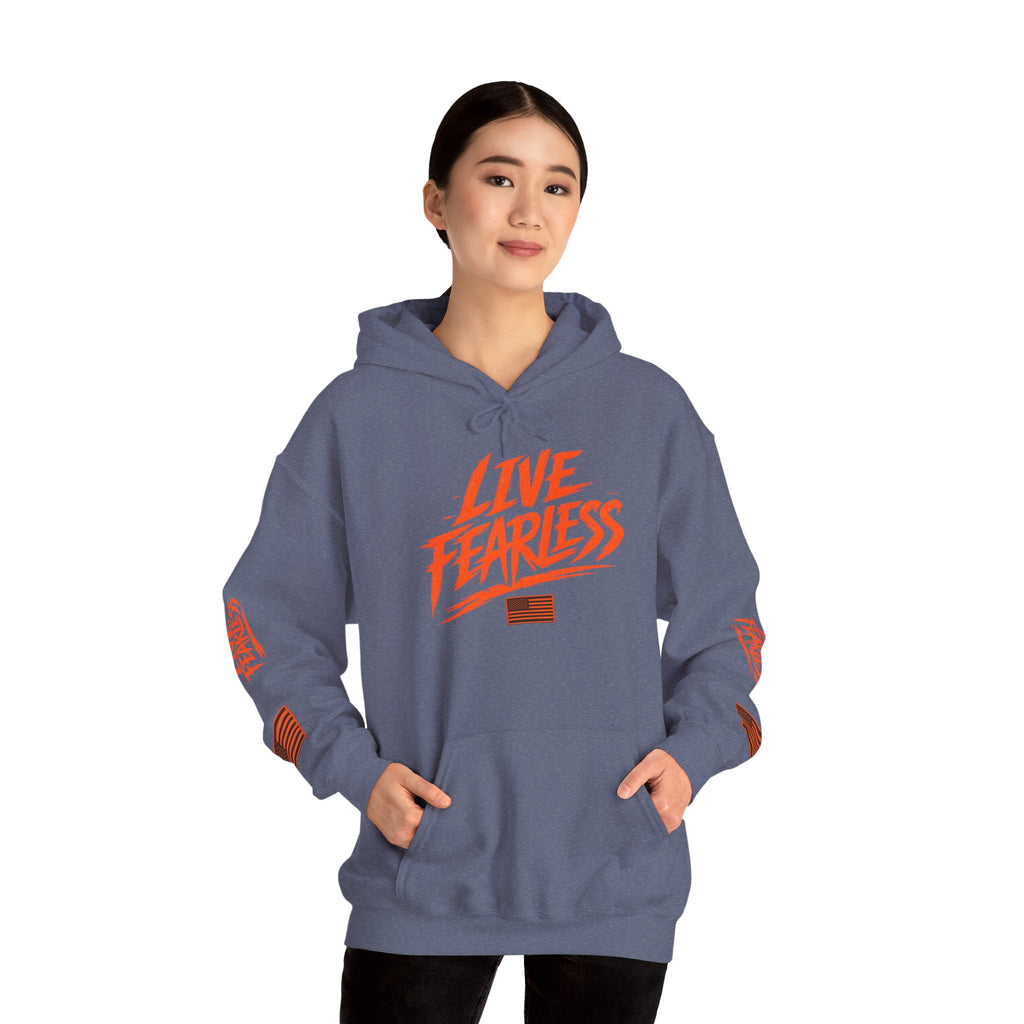 Live Fearless Hoodie (Orange)| Premium Heavy Weight-Military-Inspired Patriotic Hoodie | Ironsight Syndicate