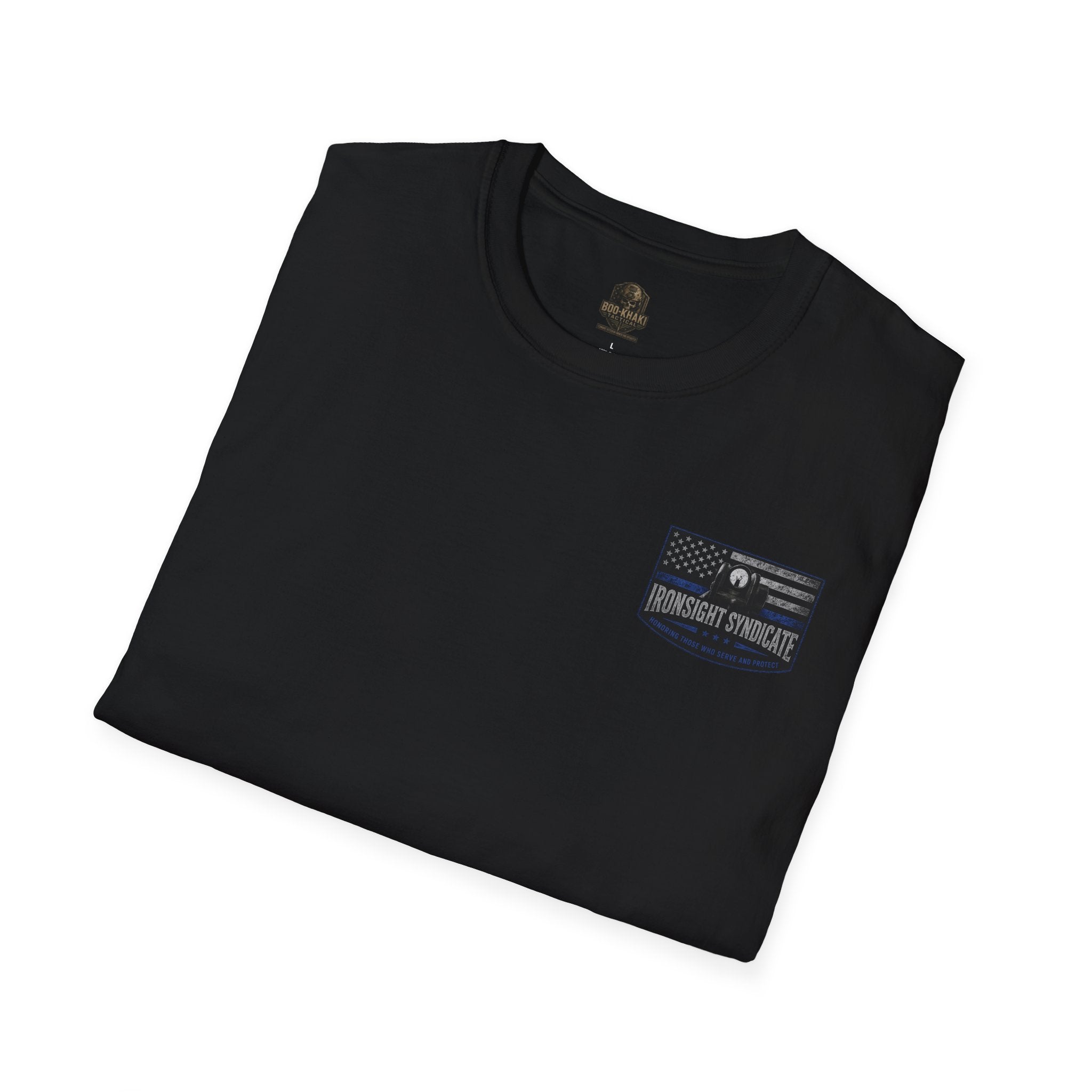 Thin Blue Line- In honor of our Brothers and Sisters in Blue T-Shirt | Patriotic Military Graphic Tee for Veterans & Patriots, Adult (13 and up), unisex
