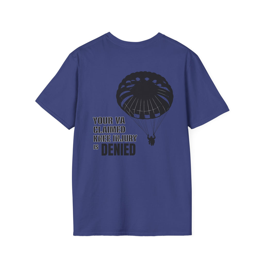 VA Knee Injury Claim Is Denied T-Shirt (Black Graphic) | Ironsight Syndicate